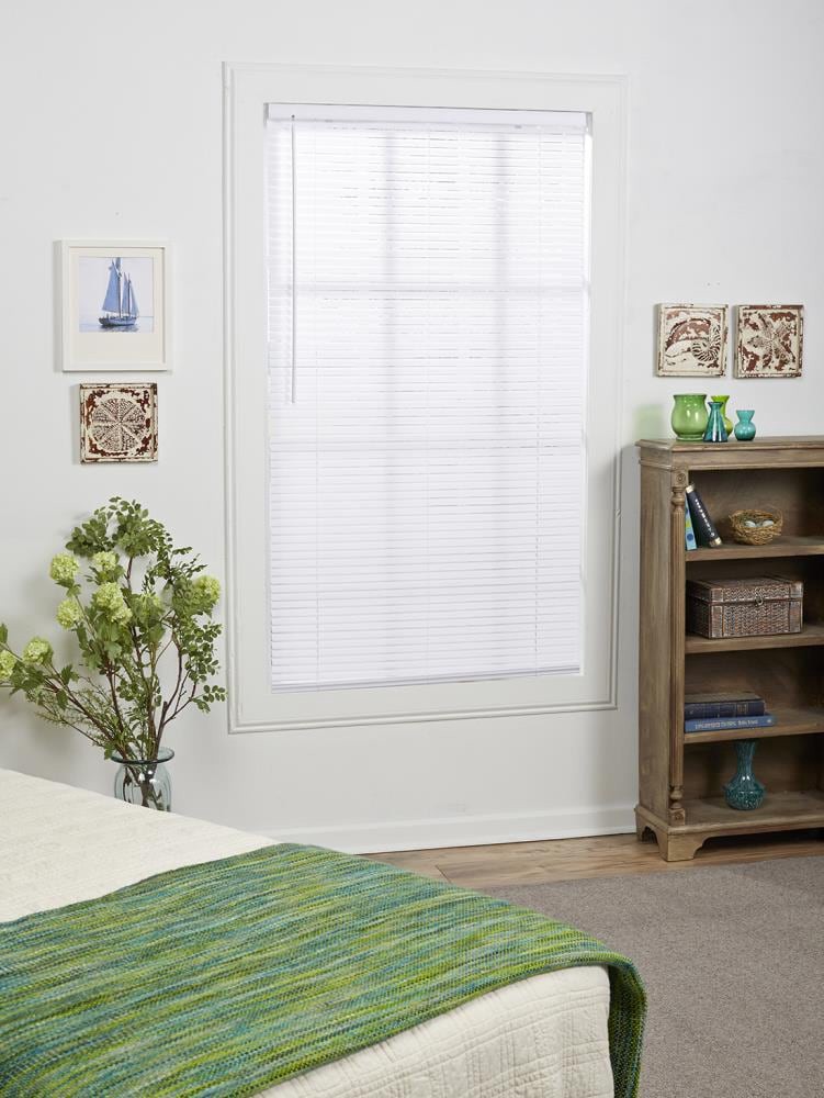 slide 4 of 6, Project Source Light Filtering 1-in Slat Width 39-in x 64-in Cordless White Vinyl Light Filtering Mini-blinds, 1 ct