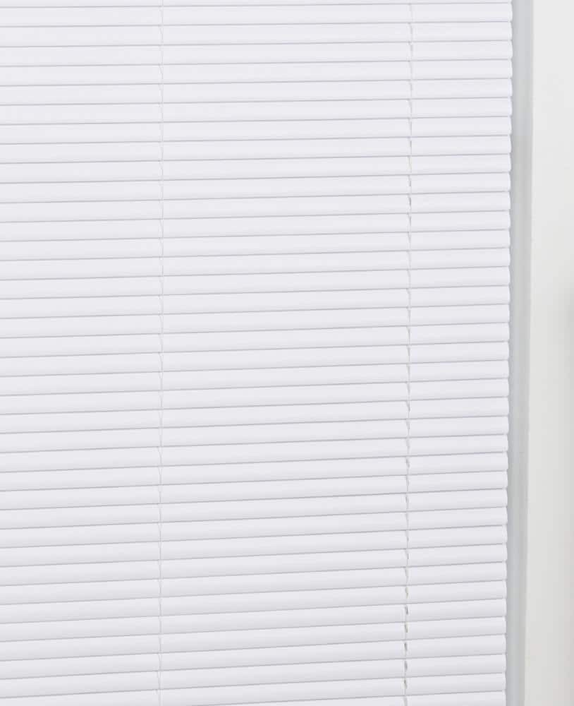 slide 5 of 6, Project Source 1-in Slat Width 32-in x 64-in Cordless White Vinyl Room Darkening Mini-blinds, 1 ct