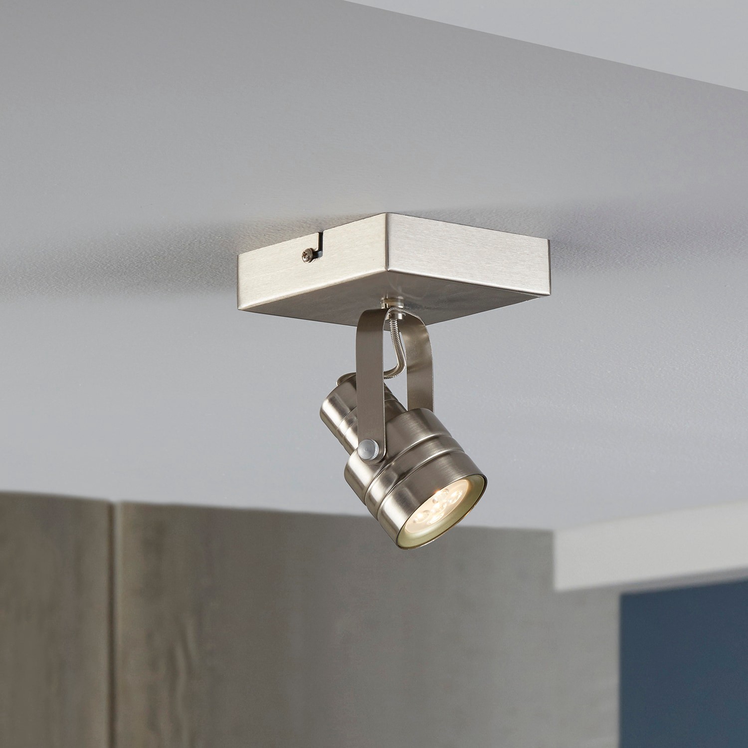 slide 1 of 6, allen + roth Cadigan 4.88-in 1 -Light Satin Nickel dimmable Integrated Modern/contemporary Flush Mount, 1 ct