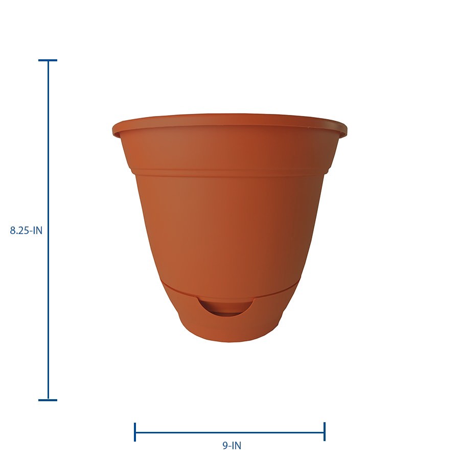slide 2 of 6, Style Selections Round 9.0-in W x 8.25-in H x Orange Plastic Indoor/Outdoor with Self Watering Planter, 1 ct