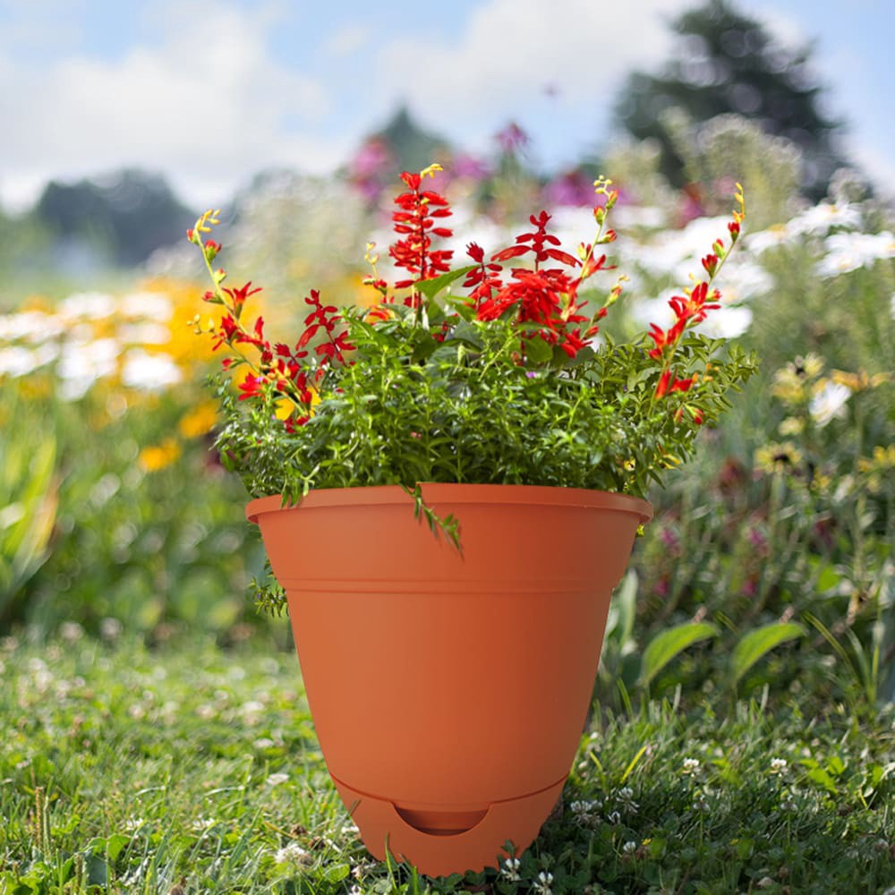 slide 3 of 6, Style Selections Round 9.0-in W x 8.25-in H x Orange Plastic Indoor/Outdoor with Self Watering Planter, 1 ct