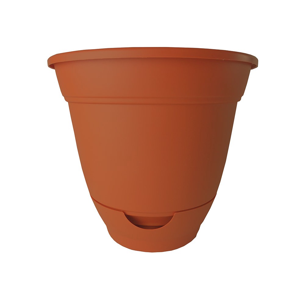 slide 1 of 6, Style Selections Round 9.0-in W x 8.25-in H x Orange Plastic Indoor/Outdoor with Self Watering Planter, 1 ct