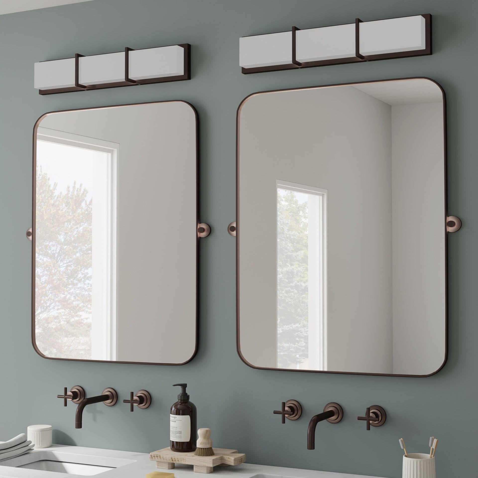 slide 4 of 6, Origin 21 Brighton 27-in 4 Light Bronze Integrated LED Modern/contemporary Bathroom Vanity light bar, 1 ct