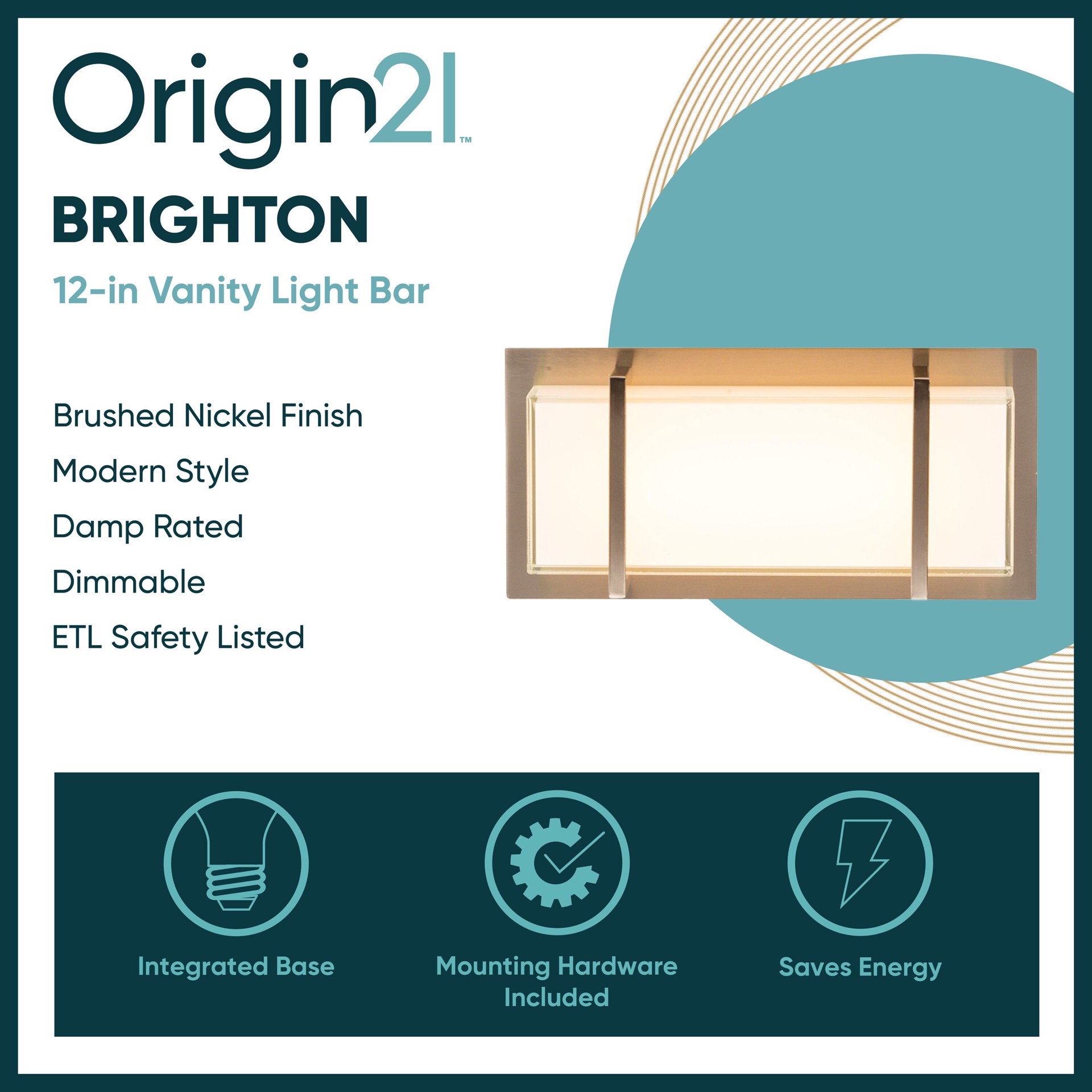 slide 2 of 6, Origin 21 Brighton 12-in 2 Light Brushed Nickel Integrated LED Modern/contemporary Bathroom Vanity light bar, 1 ct