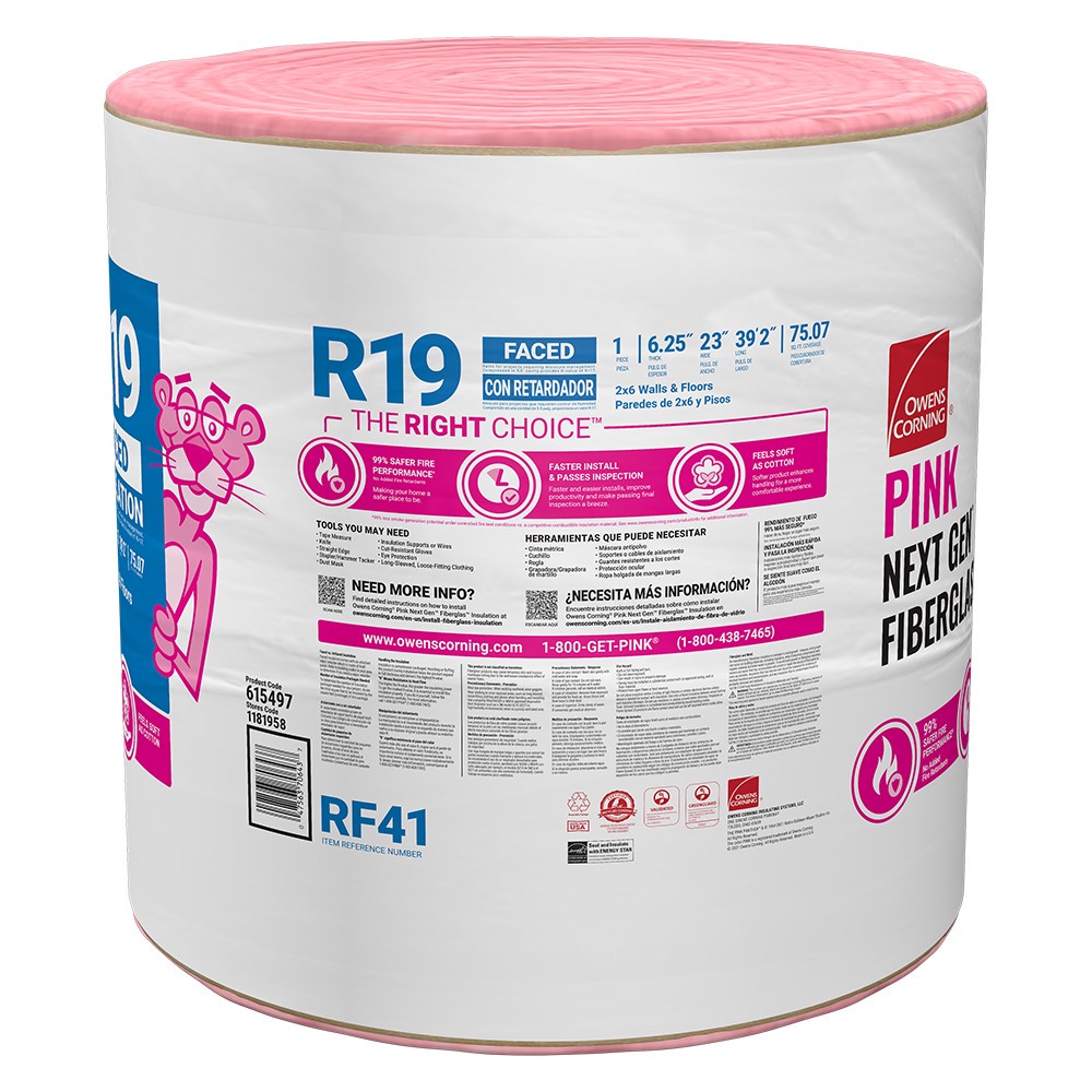 slide 3 of 6, Owens Corning R- 19 Kraft faced Fiberglass Roll Insulation 75.07-sq ft ( 23-in W x 39.2-ft L ) Individual pack, 1 ct