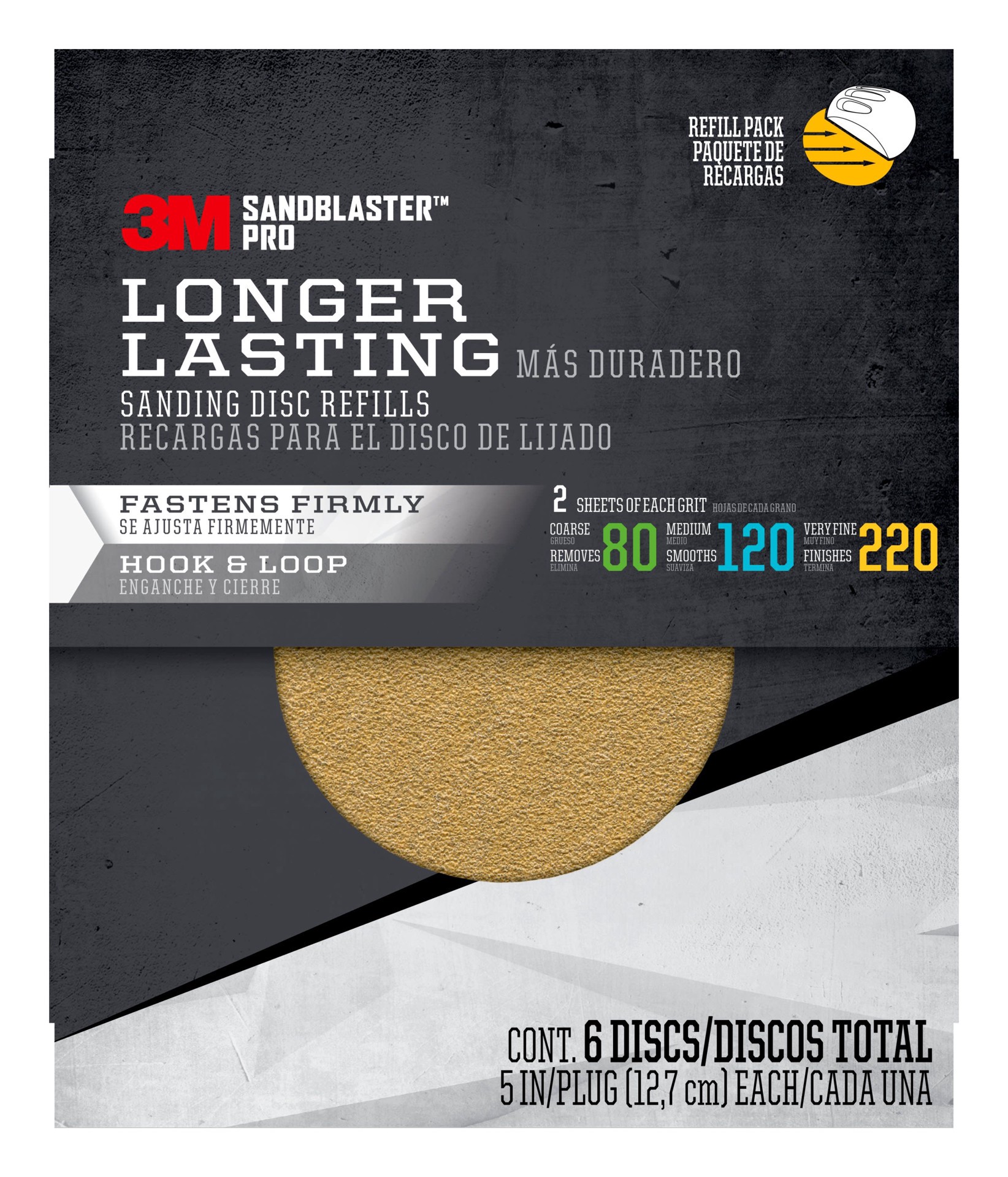 slide 2 of 3, 3M SandBlaster Pro Refill Discs Multi-grade Multi-grade pack -Grit Disc Sandpaper 5.0-in W x 5.0-in L 6 -Pack, 1 ct