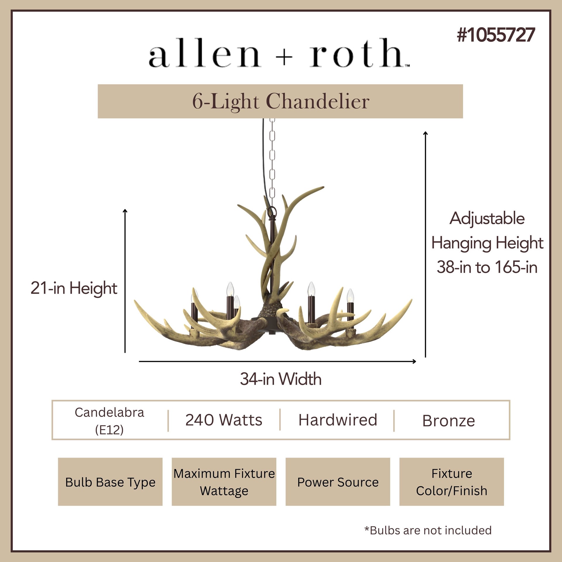 slide 3 of 6, allen + roth Fallow Ridge 6 -Light Bronze Rustic For Use in Bedrooms, Dining Rooms, Foyers, Living Rooms Chandelier, 1 ct