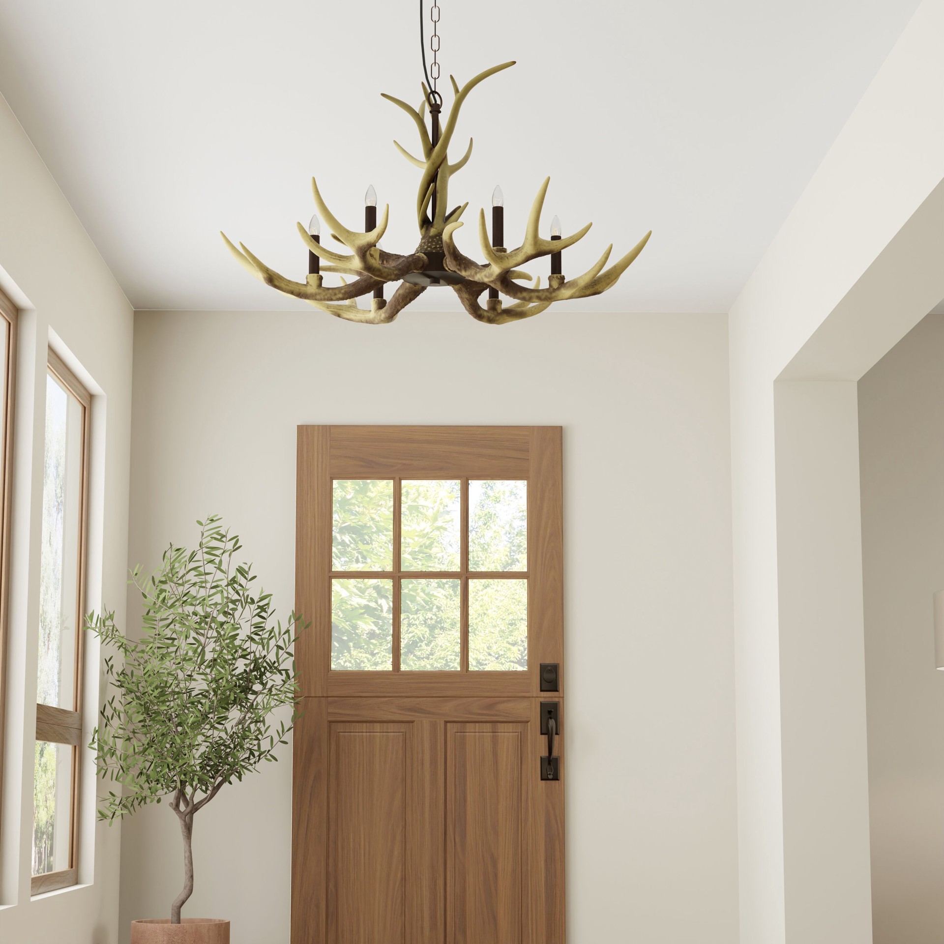 slide 5 of 6, allen + roth Fallow Ridge 6 -Light Bronze Rustic For Use in Bedrooms, Dining Rooms, Foyers, Living Rooms Chandelier, 1 ct