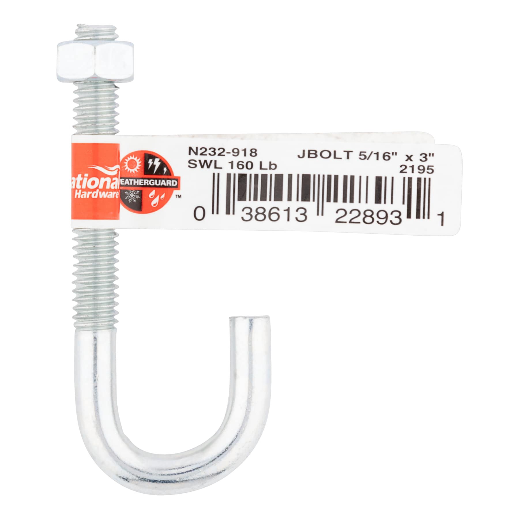 slide 5 of 6, National Hardware 5/16-in 5/16-in x 3-in Zinc-plated Interior/Exterior Coarse Thread J-Bolt Bolt, 1 ct