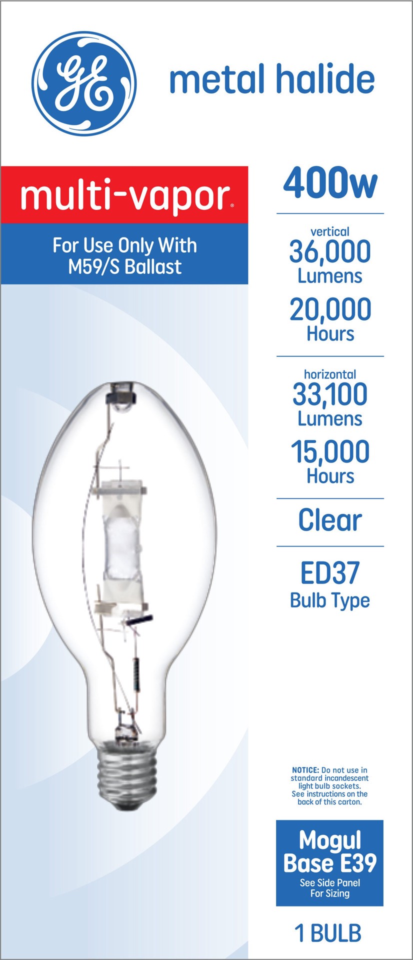 slide 1 of 4, GE 400 -Watt EQ ED37 Cool white Mogul base (E-39) Metal halide Specialty Light Bulb, 1 ct