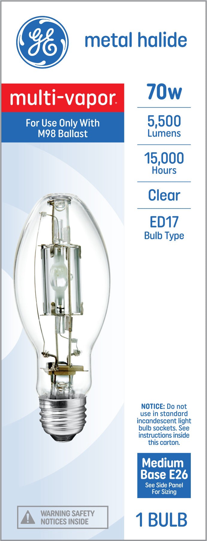 slide 1 of 4, GE 70 -Watt EQ ED17 Warm white Medium base (E-26) Metal halide Specialty Light Bulb, 1 ct
