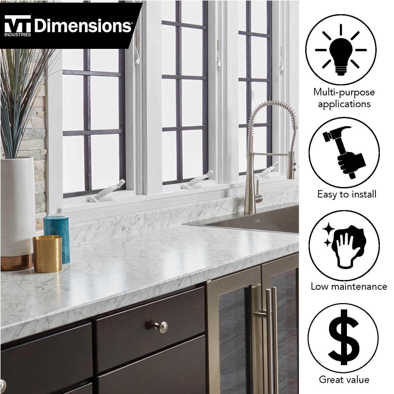 slide 4 of 6, VT Dimensions Formica Artisan 4-ft x 25.25-in x 3.75-in Carrara Bianco, Artisan Laminate Countertop with Integrated Backsplash, 1 ct