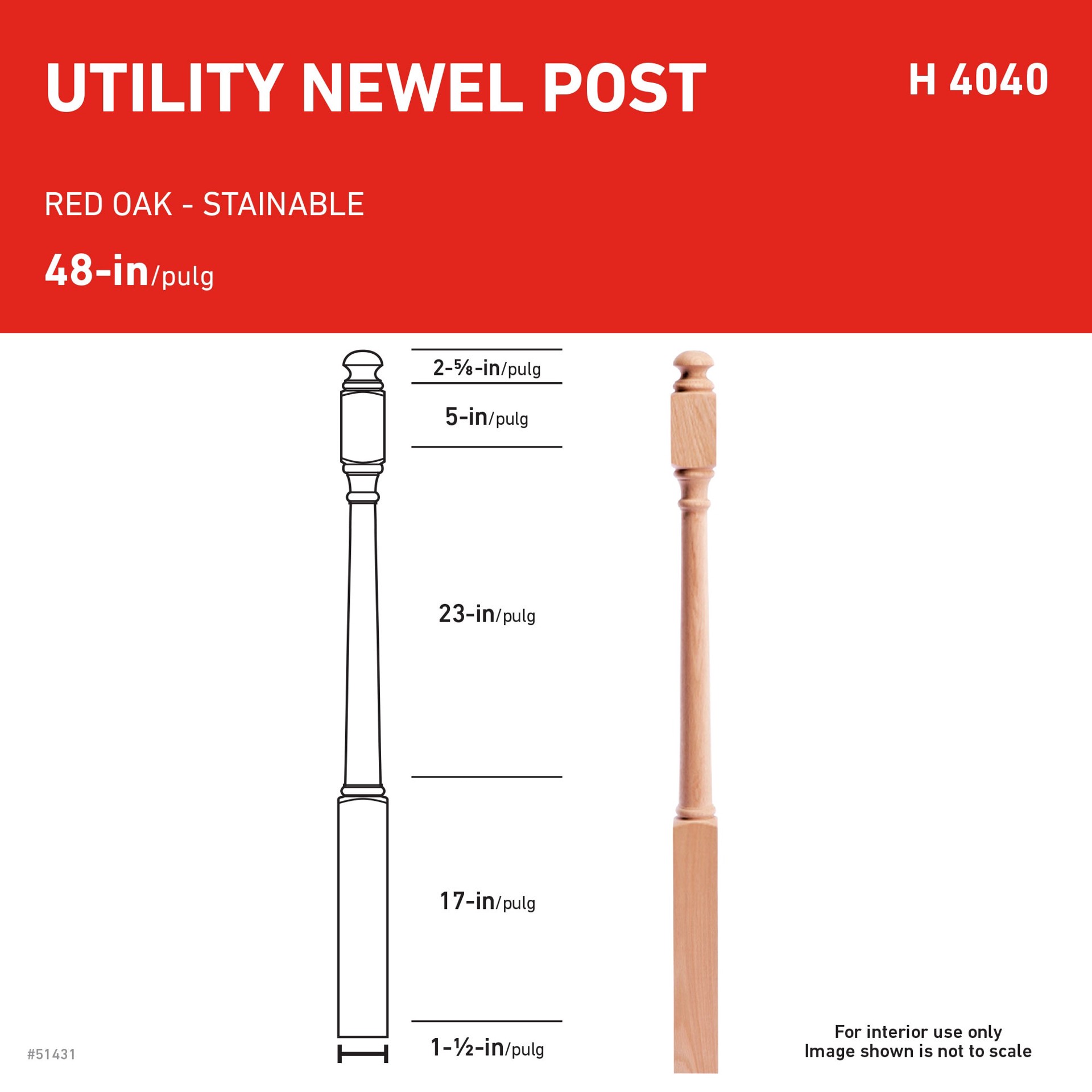 slide 3 of 4, L.J. Smith Stair Systems 47-in x 3.0-in Unfinished Red oak Classic Starting Stair Newel Post, 1 ct