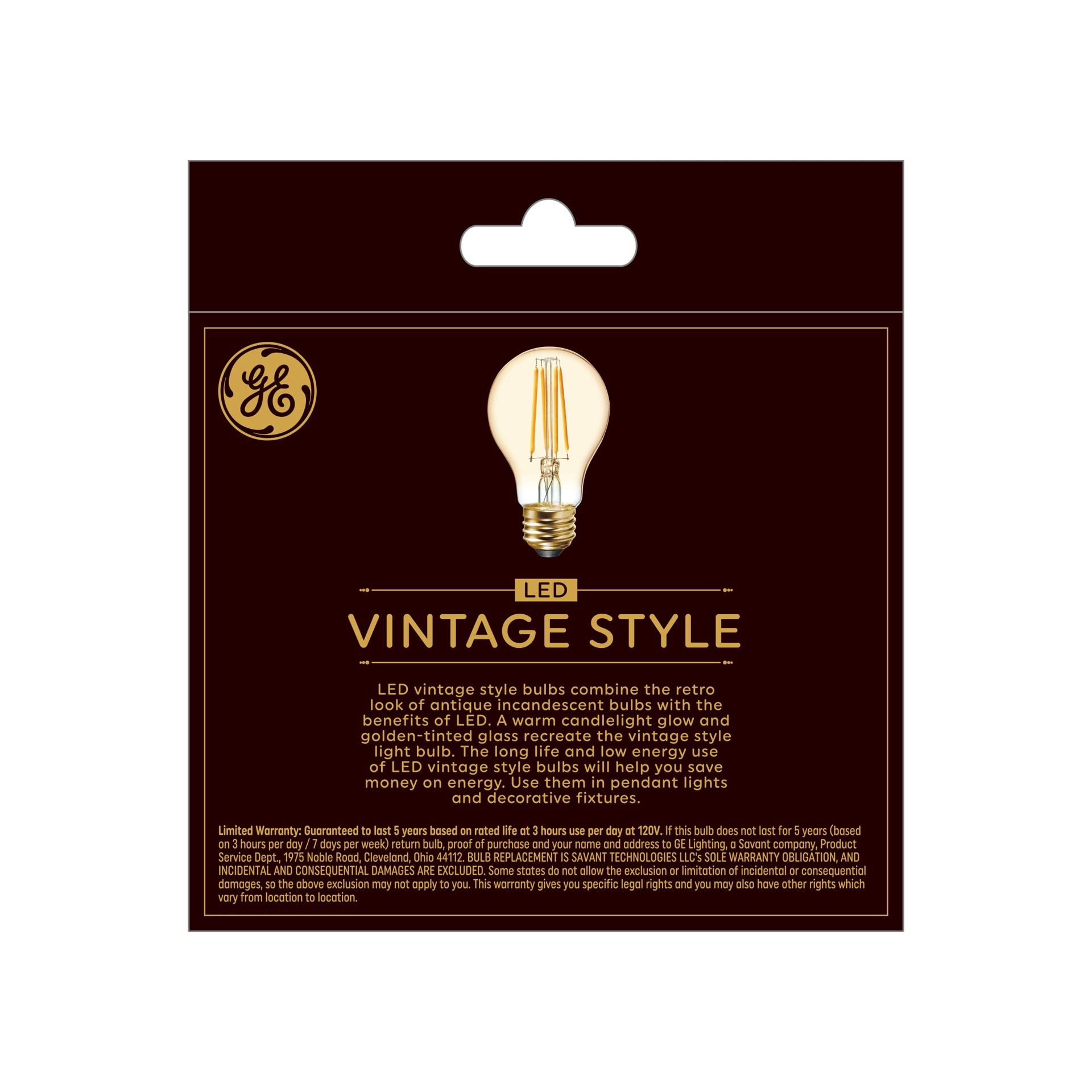 slide 4 of 6, GE Vintage 60 -Watt EQ A19 Warm candlelight Medium base (E-26) Dimmable LED Decorative Light Bulb 2 -Pack, 1 ct