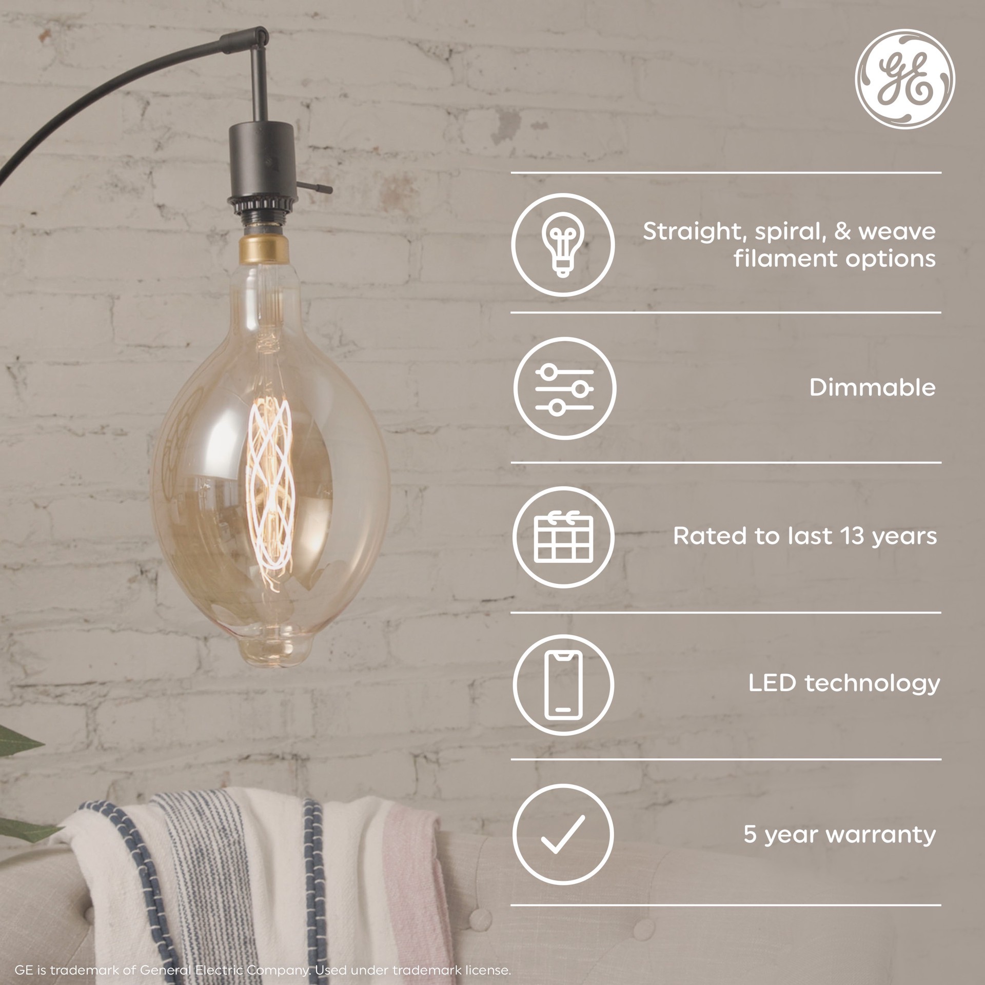 slide 6 of 6, GE Vintage 60 -Watt EQ A19 Warm candlelight Medium base (E-26) Dimmable LED Decorative Light Bulb 2 -Pack, 1 ct