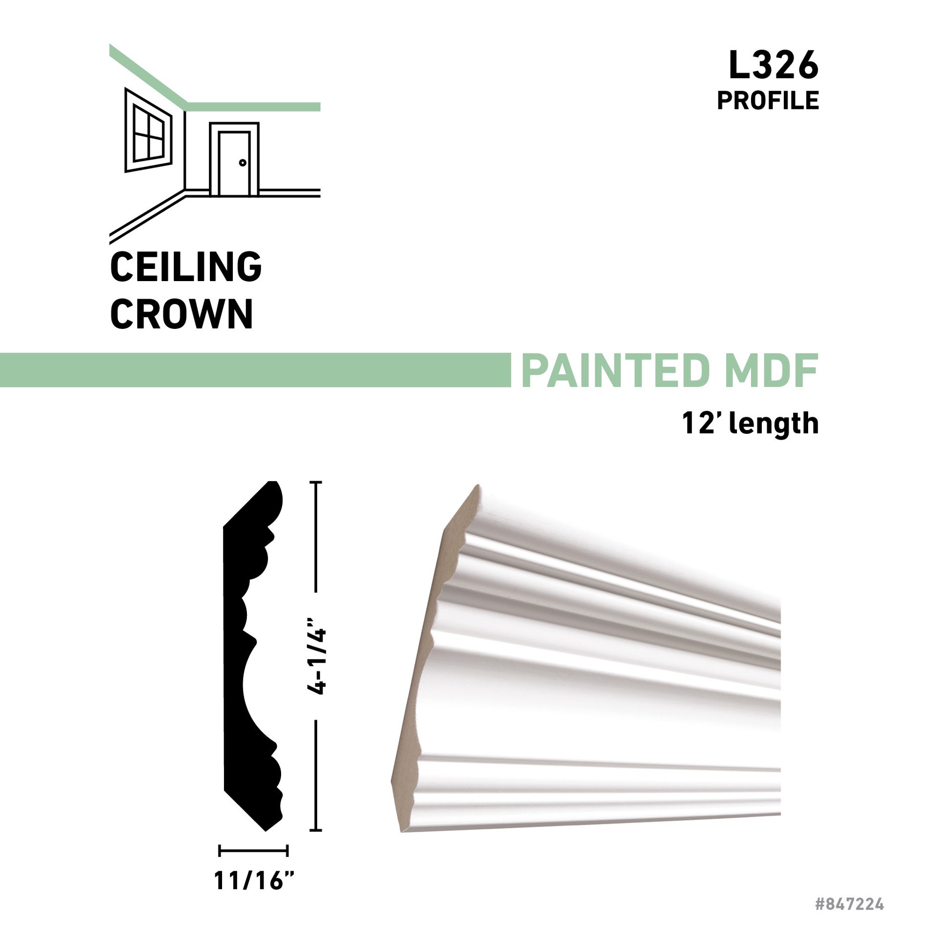 slide 3 of 5, allen + roth 4-1/4-in x 12-ft Painted MDF L 326 Crown Moulding, 1 ct