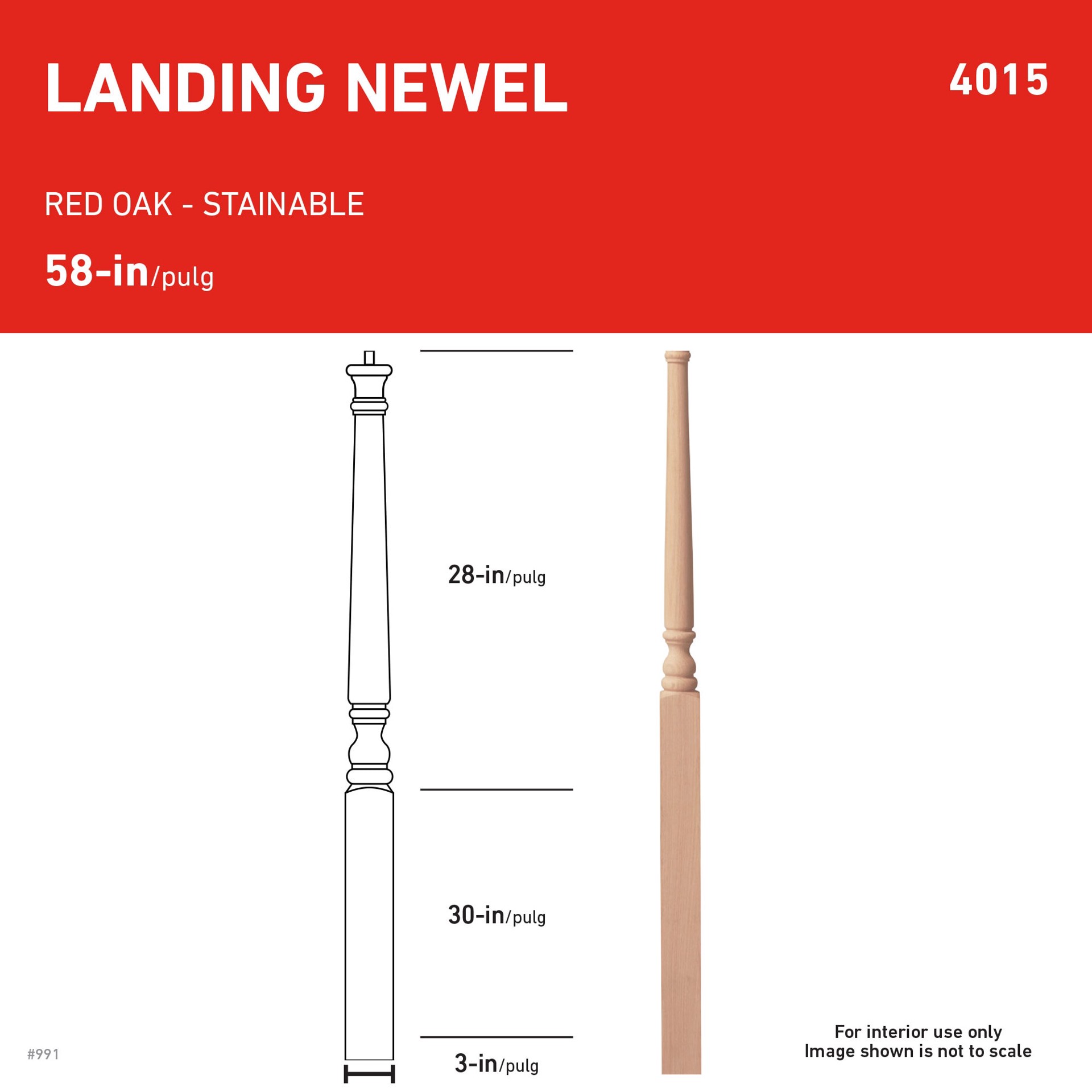 slide 3 of 5, L.J. Smith Stair Systems 58-in x 3.0-in Unfinished Red oak Classic Starting Stair Newel Post, 1 ct