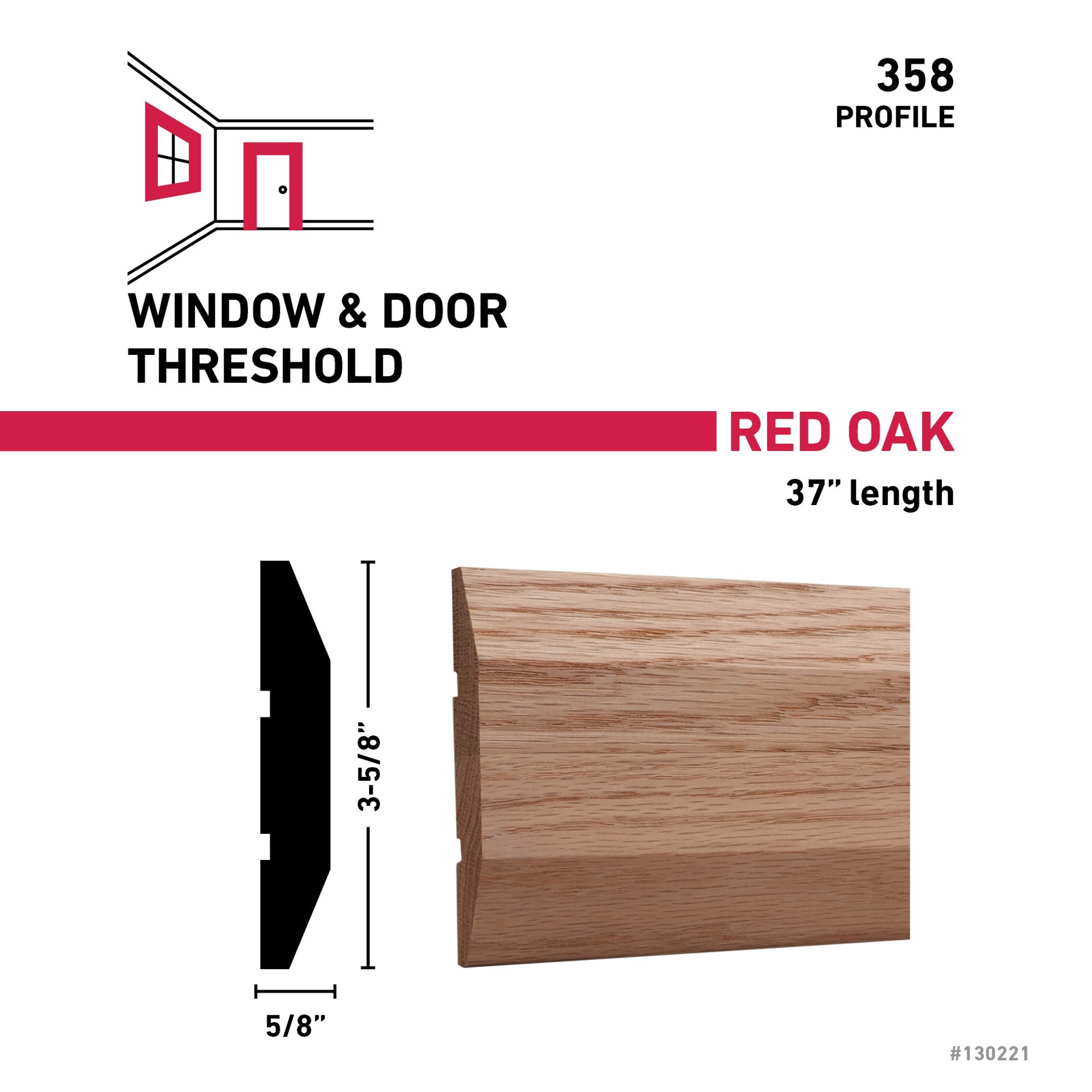 slide 2 of 6, RELIABILT 5/8-in x 3-5/8-in x 3-ft 1-in Unfinished Red oak 358 Casing, 1 ct