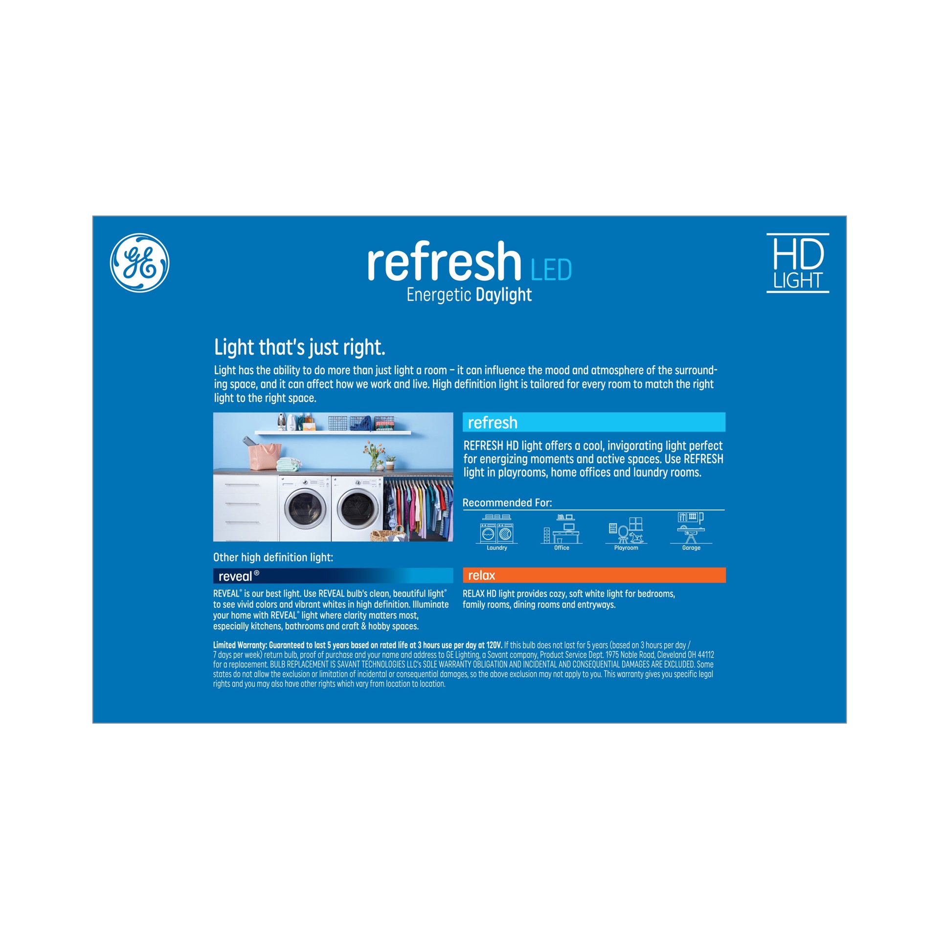 slide 5 of 6, GE Refresh HD 40 -Watt EQ A19 Daylight Medium base (E-26) Dimmable LED General purpose Light Bulb 8 -Pack, 1 ct