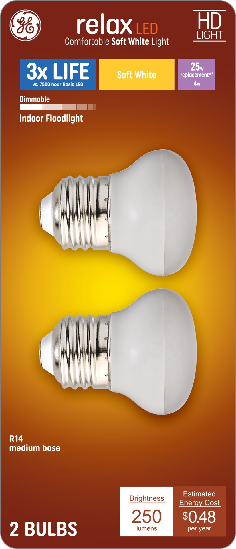 slide 1 of 6, GE Relax 25 -Watt EQ Soft white Medium base (E-26) Dimmable Spot Flood Light Bulb 2 -Pack, 1 ct
