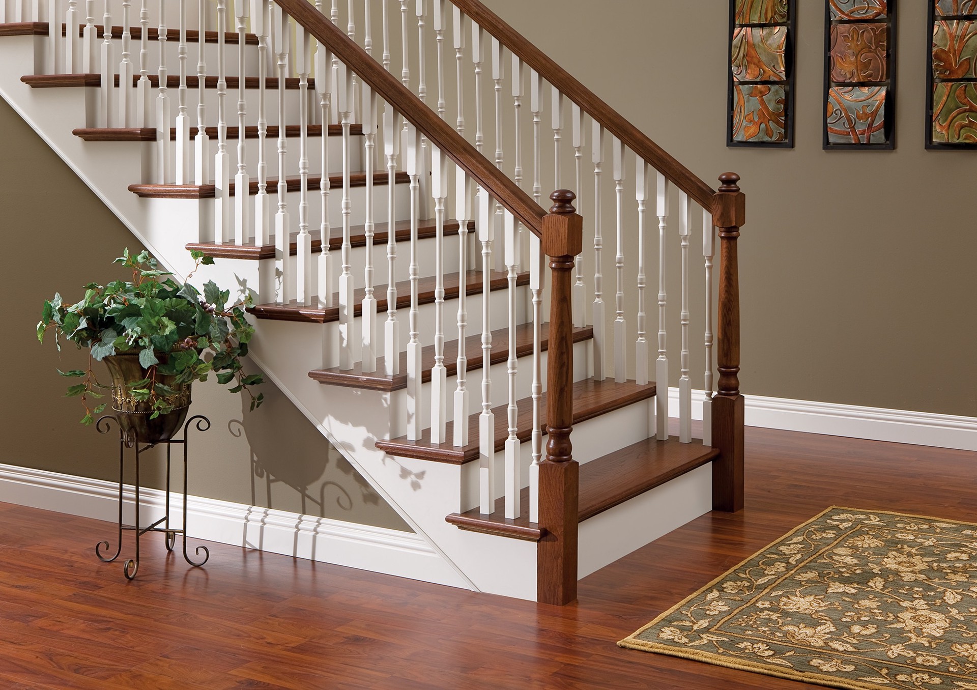 slide 3 of 5, 47-in x 3.0-in Unfinished Red oak Classic Starting Stair Newel Post, 1 ct