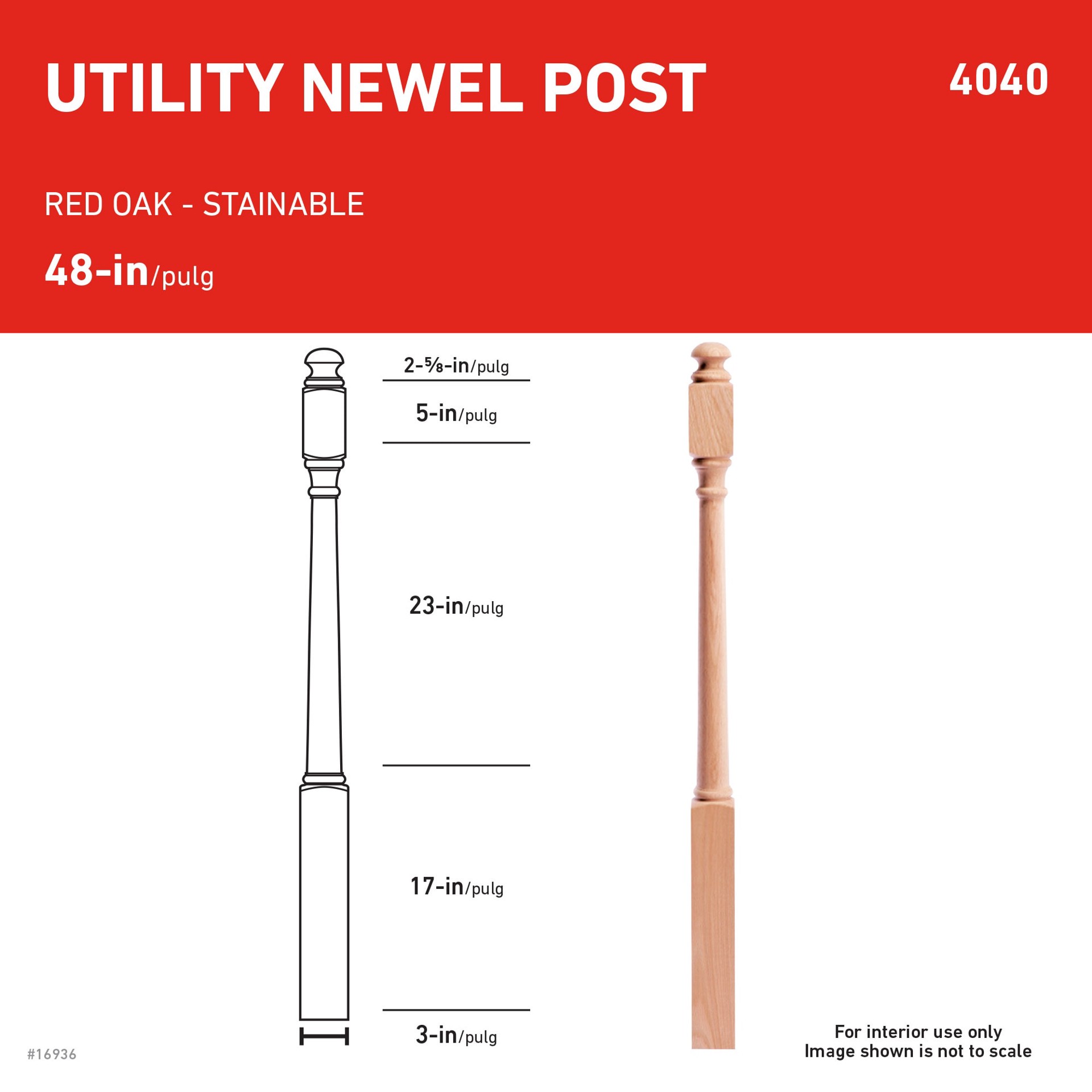 slide 4 of 5, 47-in x 3.0-in Unfinished Red oak Classic Starting Stair Newel Post, 1 ct