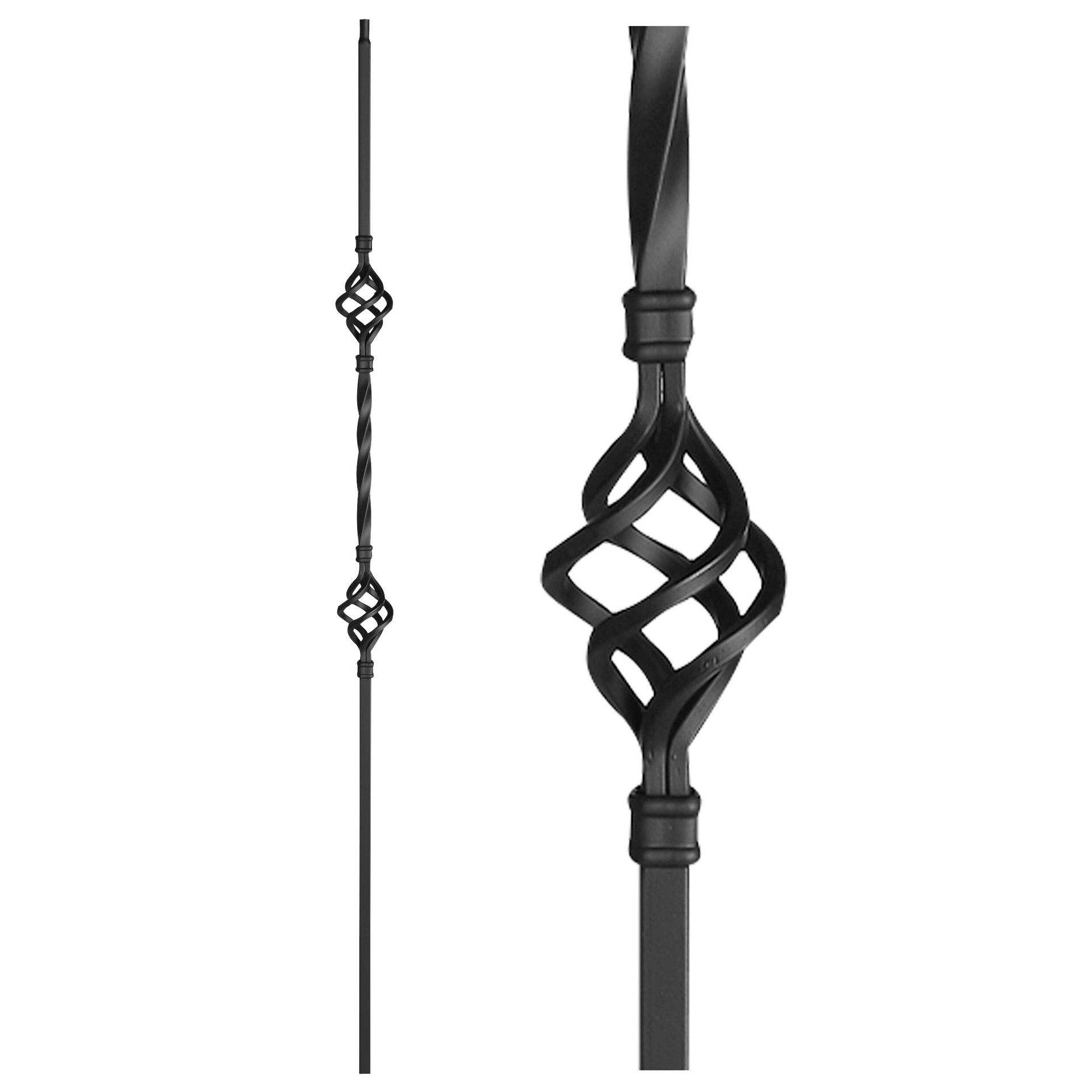 slide 2 of 6, L.J. Smith Stair Systems 44-in x 0.5-in Industrial Matte Black Wrought iron Pin top Flat Double basket Stair Baluster, 1 ct