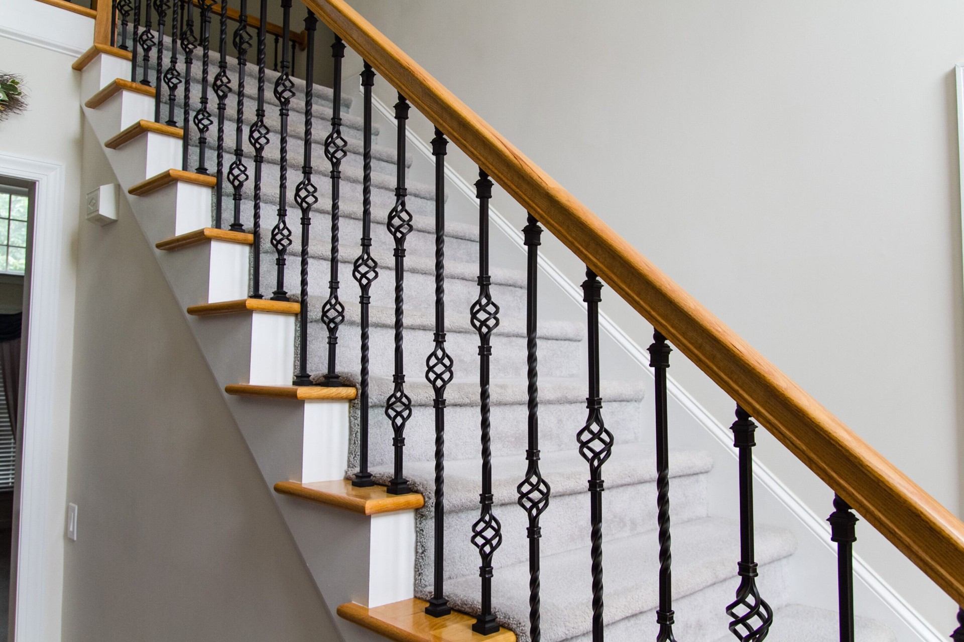 slide 3 of 6, L.J. Smith Stair Systems 44-in x 0.5-in Industrial Matte Black Wrought iron Pin top Flat Double basket Stair Baluster, 1 ct