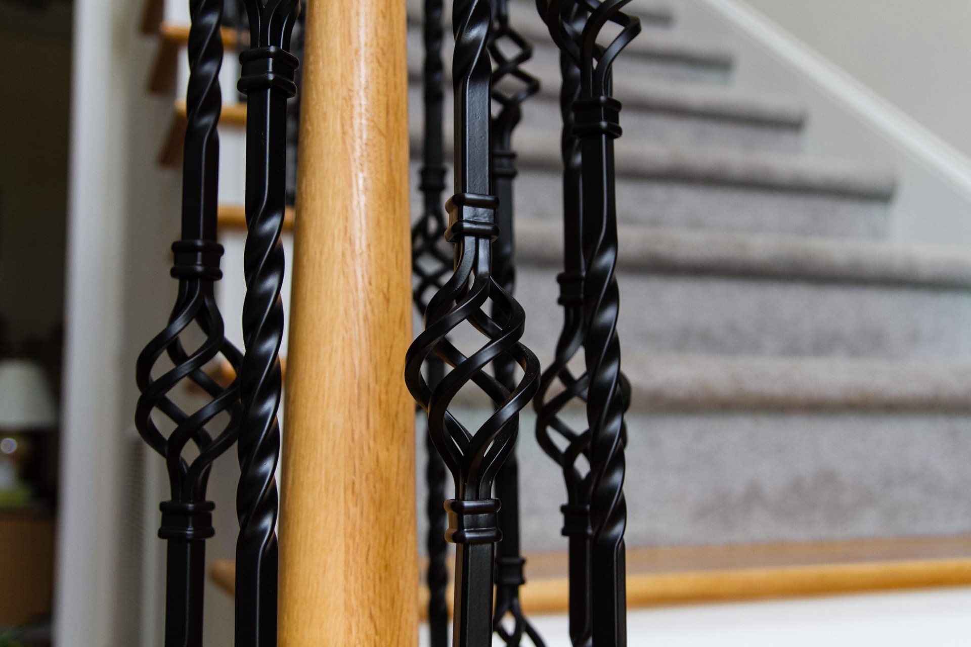 slide 5 of 6, L.J. Smith Stair Systems 44-in x 0.5-in Industrial Matte Black Wrought iron Pin top Flat Double basket Stair Baluster, 1 ct