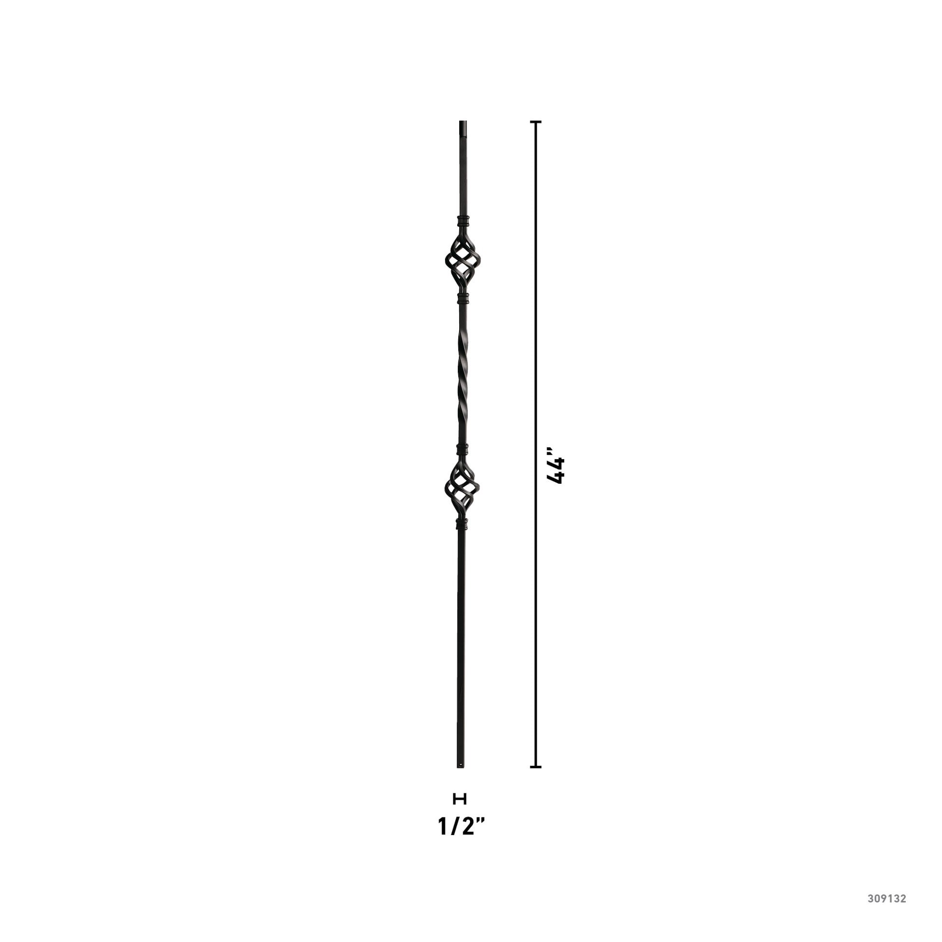 slide 4 of 6, L.J. Smith Stair Systems 44-in x 0.5-in Industrial Matte Black Wrought iron Pin top Flat Double basket Stair Baluster, 1 ct