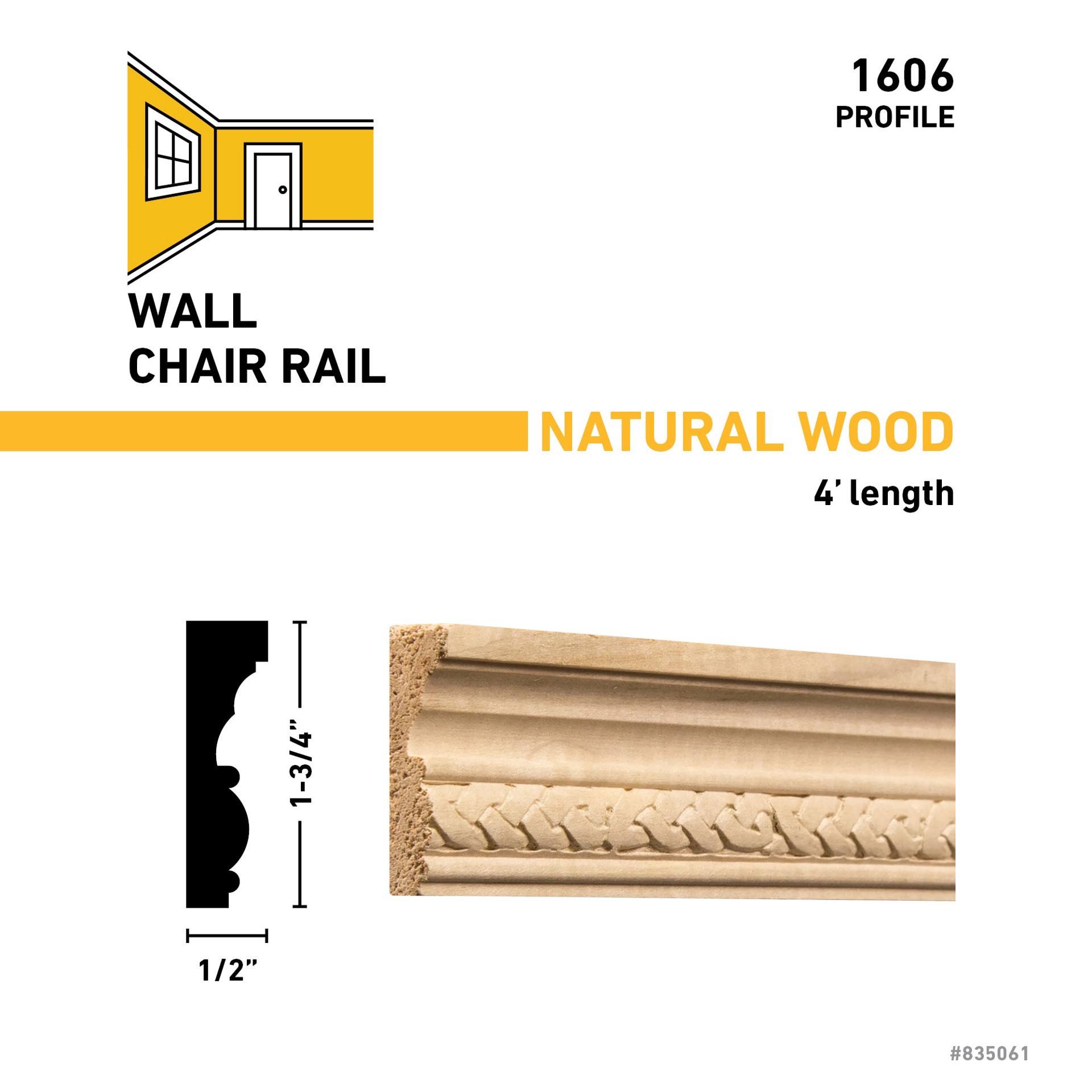 slide 3 of 4, Ornamental Mouldings 1/2-in x 1-3/4-in x 4-ft Unfinished White hardwood 1606 Chair Rail Moulding, 1 ct