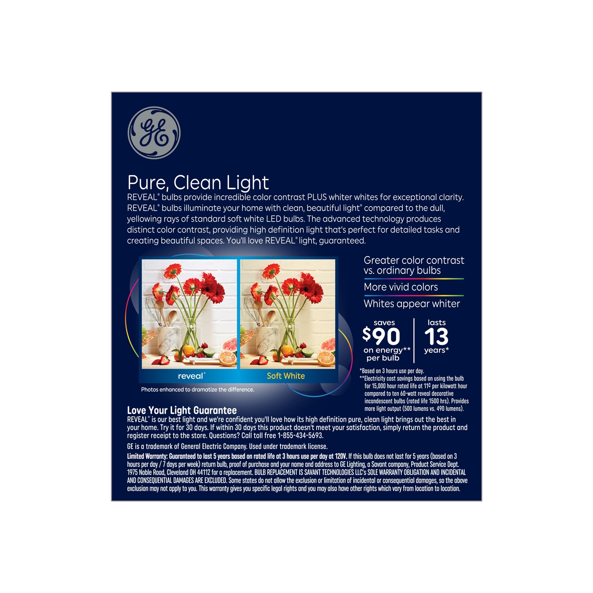 slide 4 of 6, GE Reveal HD 60 -Watt EQ B10 Color-enhancing Candelabra base (E-12) Dimmable LED Decorative Light Bulb 3 -Pack, 1 ct