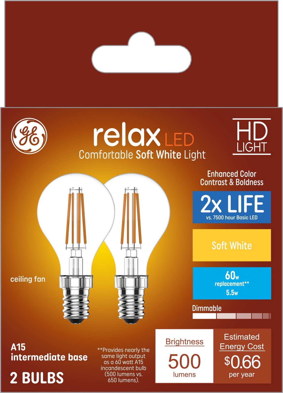 slide 1 of 5, GE 60 -Watt EQ A15 Soft white Intermediate base (E-17) Dimmable LED Specialty Light Bulb 2 -Pack, 1 ct