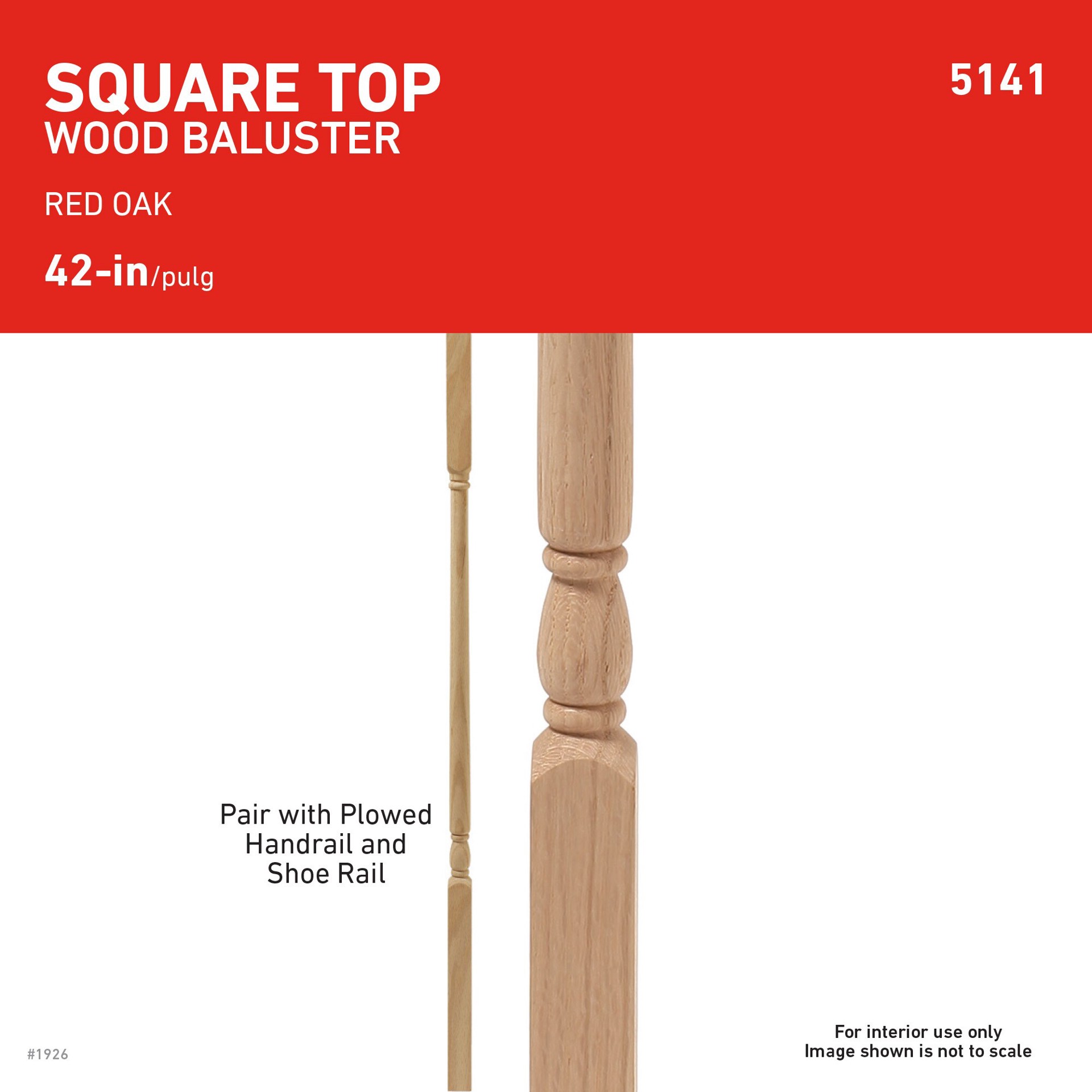 slide 5 of 5, L.J. Smith Stair Systems 42-in x 1.25-in Unfinished Red oak Square top Flat Stair Baluster, 1 ct