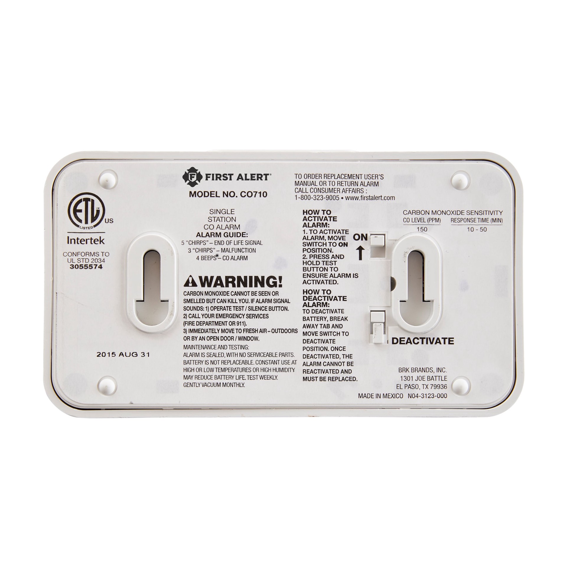 slide 5 of 6, First Alert 10-Year Battery-operated Carbon Monoxide Detector, 1 ct