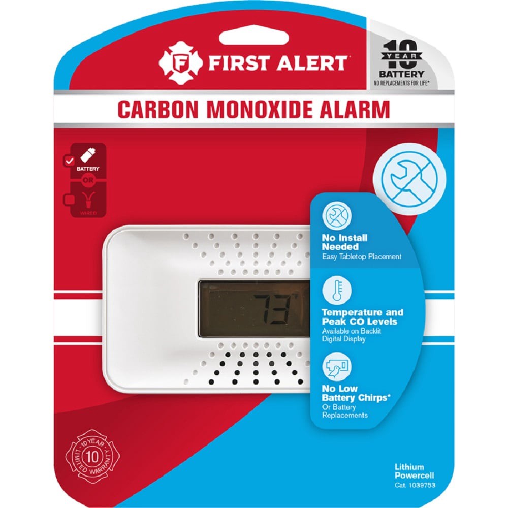 slide 1 of 6, First Alert 10-Year Battery-operated Carbon Monoxide Detector, 1 ct