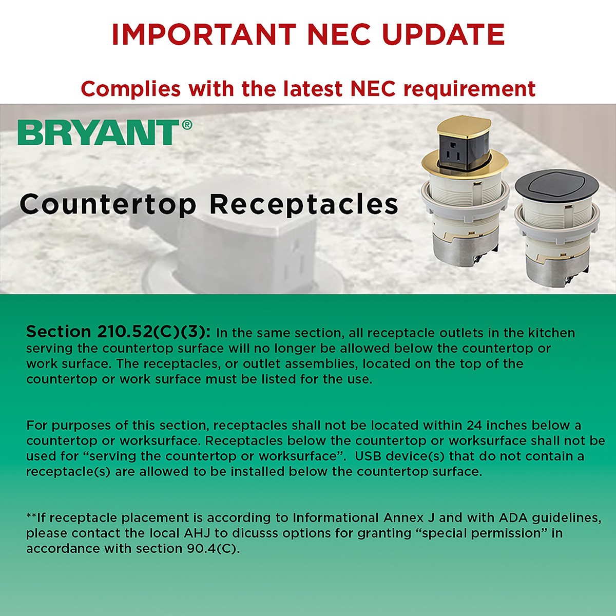 slide 3 of 6, Hubbell Bryant 15A Tri-Power Pop Up Counter Receptacle 15 -Amp 125-volt Tamper Resistant Recessed Pop-Out Residential/Commercial Duplex Outlet , Nickel, 1 ct