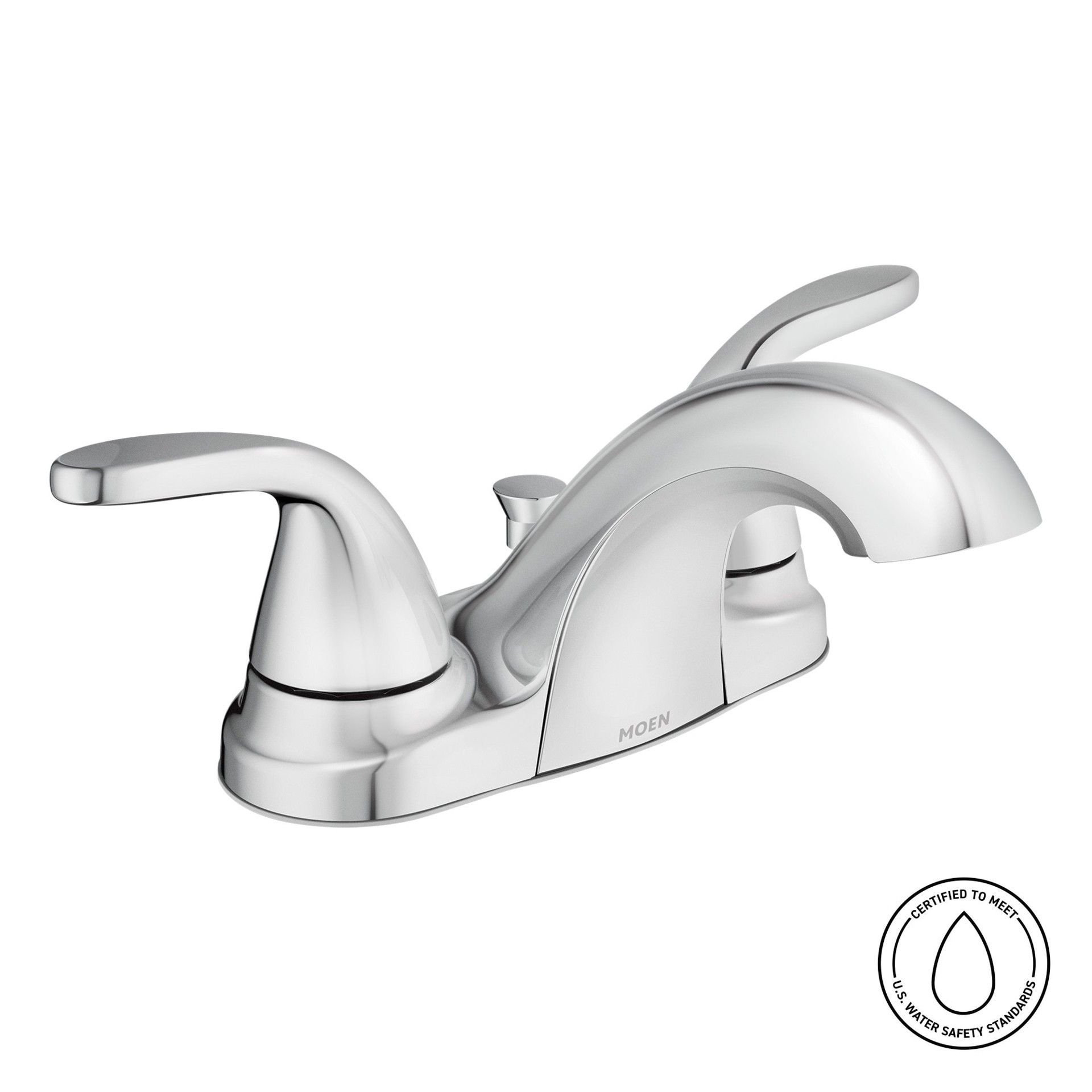 slide 2 of 6, Moen Adler Chrome 4-in centerset 2-handle WaterSense Low-arc Commercial/Residential Handle Bathroom Sink Faucet with Drain, 1 ct