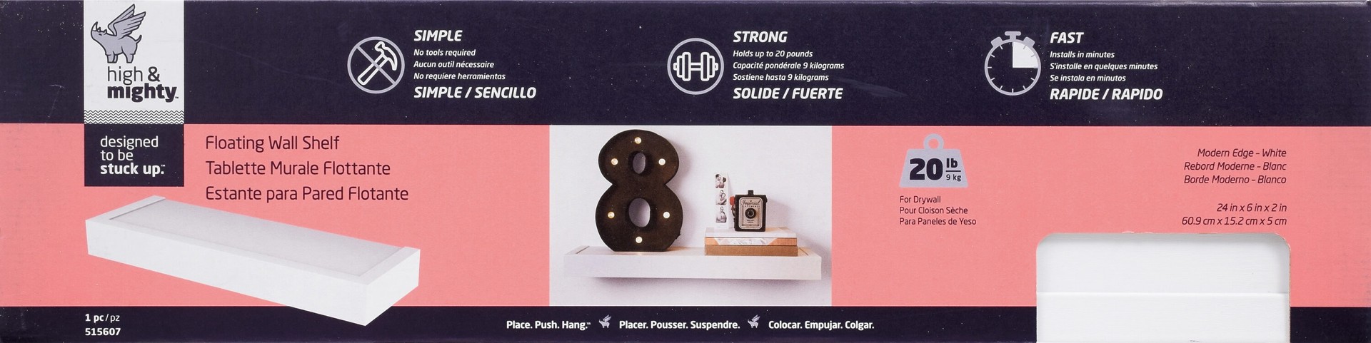 slide 3 of 6, High & Mighty 6-in D x 24-in L White Plastic Rectangular Shelf kit, 1 ct