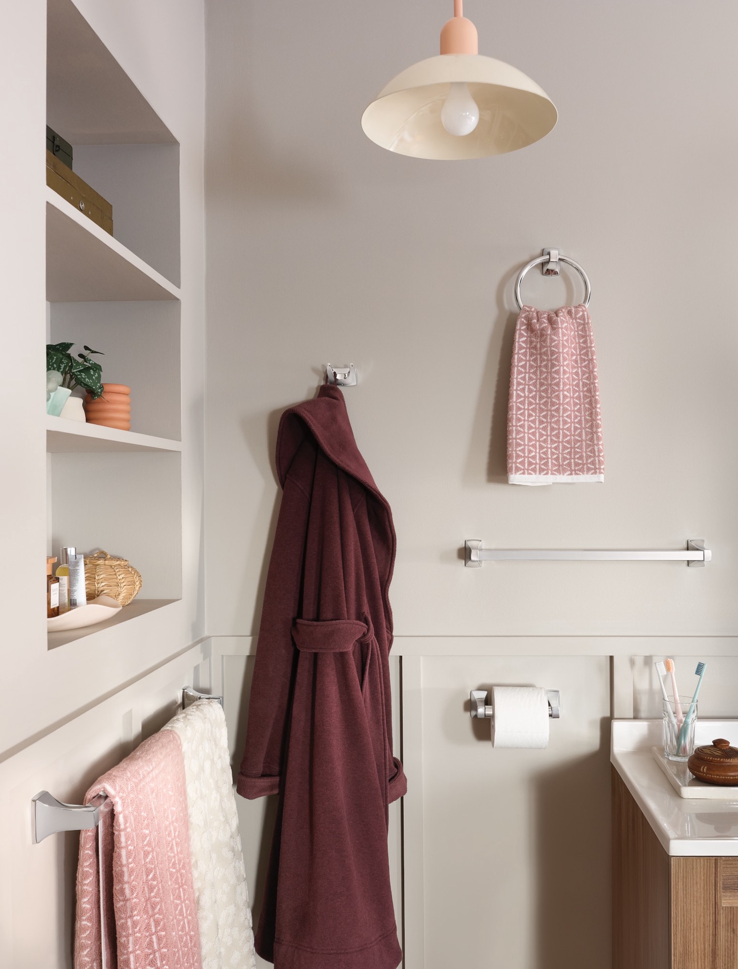 slide 3 of 6, Moen 3 -Piece Adler Chrome Decorative Bathroom Hardware Set Towel Bar, Toilet Paper Holder, Towel Ring Included, 1 ct