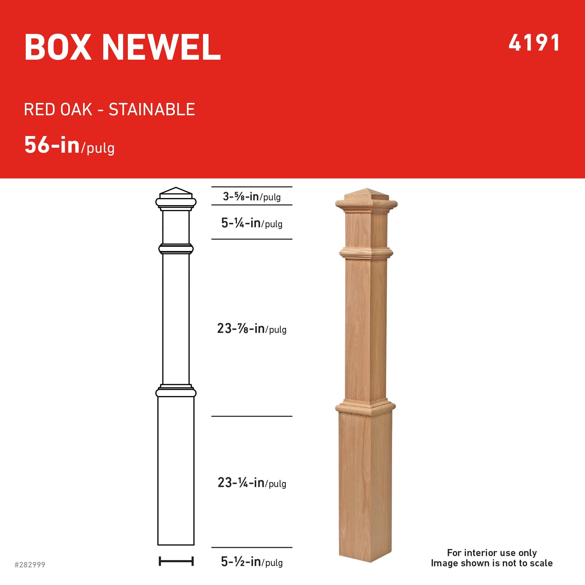 slide 4 of 4, L.J. Smith Stair Systems 56-in x 5.5-in Unfinished Red oak Craftsman Starting Stair Newel Post, 1 ct