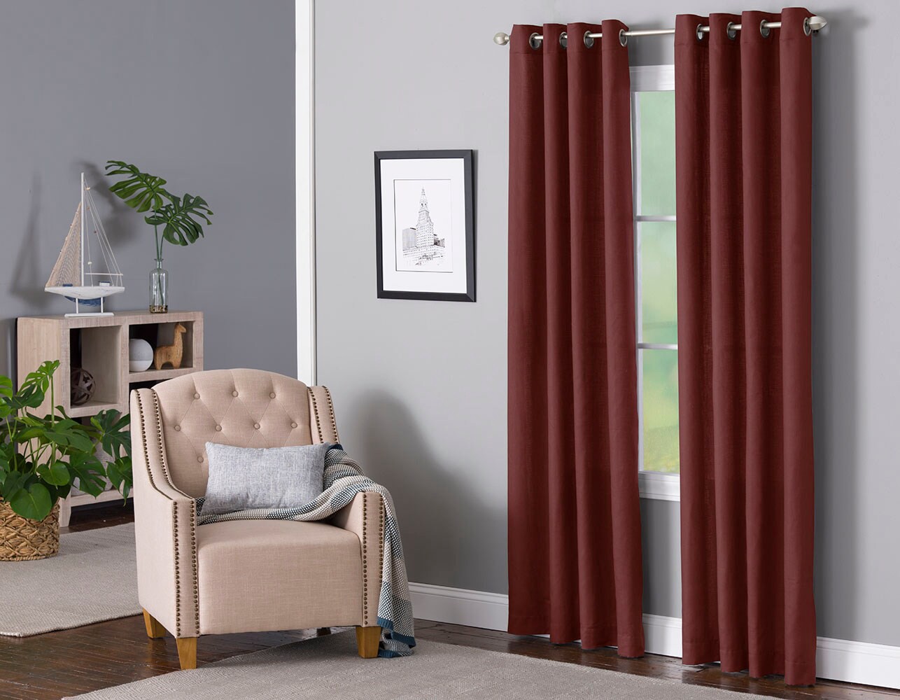 slide 2 of 4, LIVING LOGIC 84.0-in Brick Light filtering Grommet Single curtain panel, 1 ct