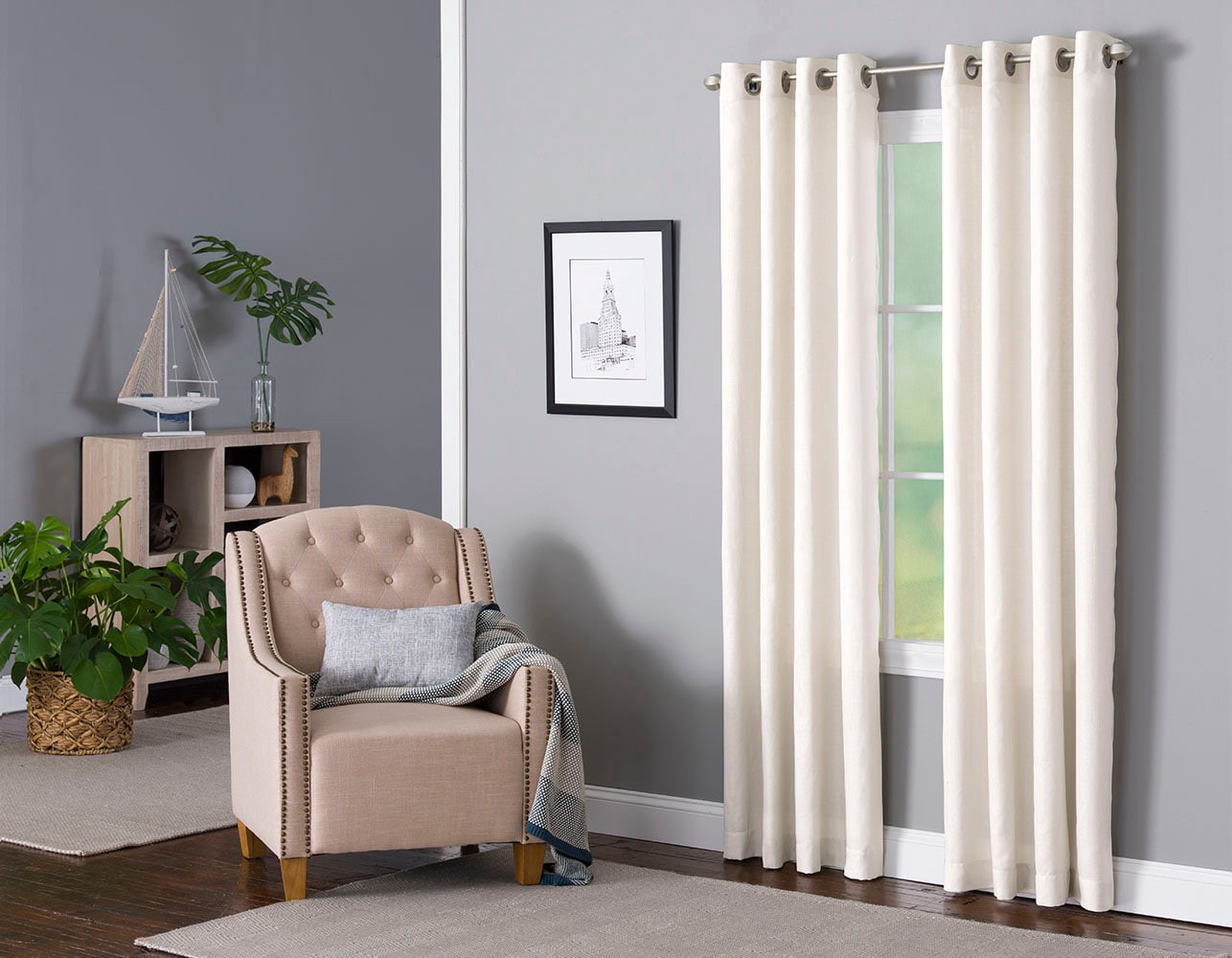 slide 3 of 5, Style Selections 84.0-in White Light filtering Grommet Single curtain panel, 1 ct