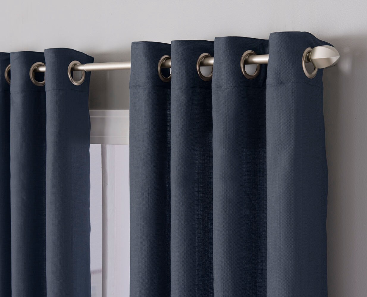 slide 3 of 4, LIVING LOGIC 84.0-in Navy Light filtering Grommet Single curtain panel, 1 ct