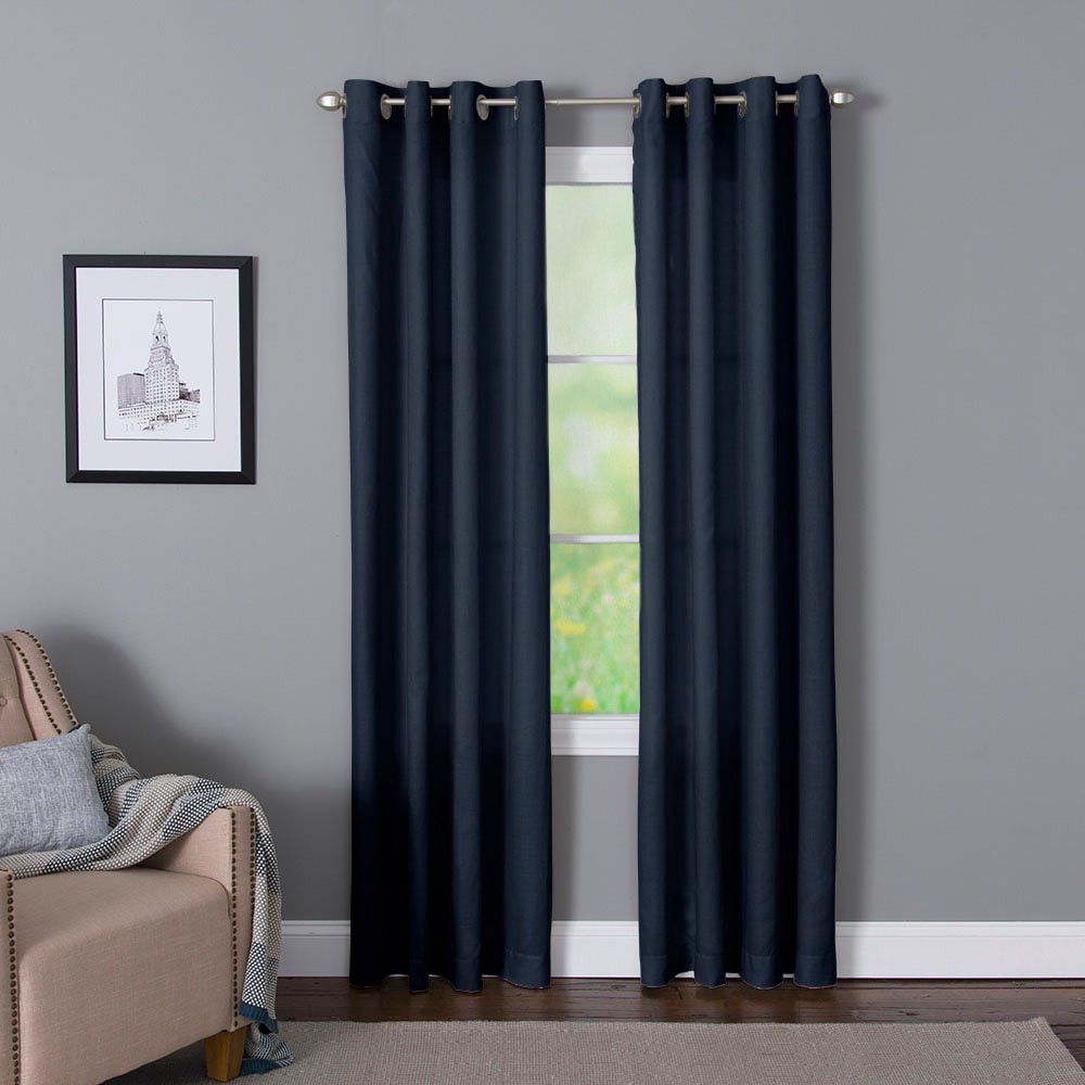 slide 1 of 4, LIVING LOGIC 84.0-in Navy Light filtering Grommet Single curtain panel, 1 ct