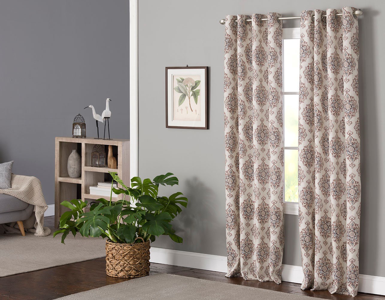 slide 2 of 4, LIVING LOGIC 84.0-in Red Geometric Light filtering Grommet Single curtain panel, 1 ct