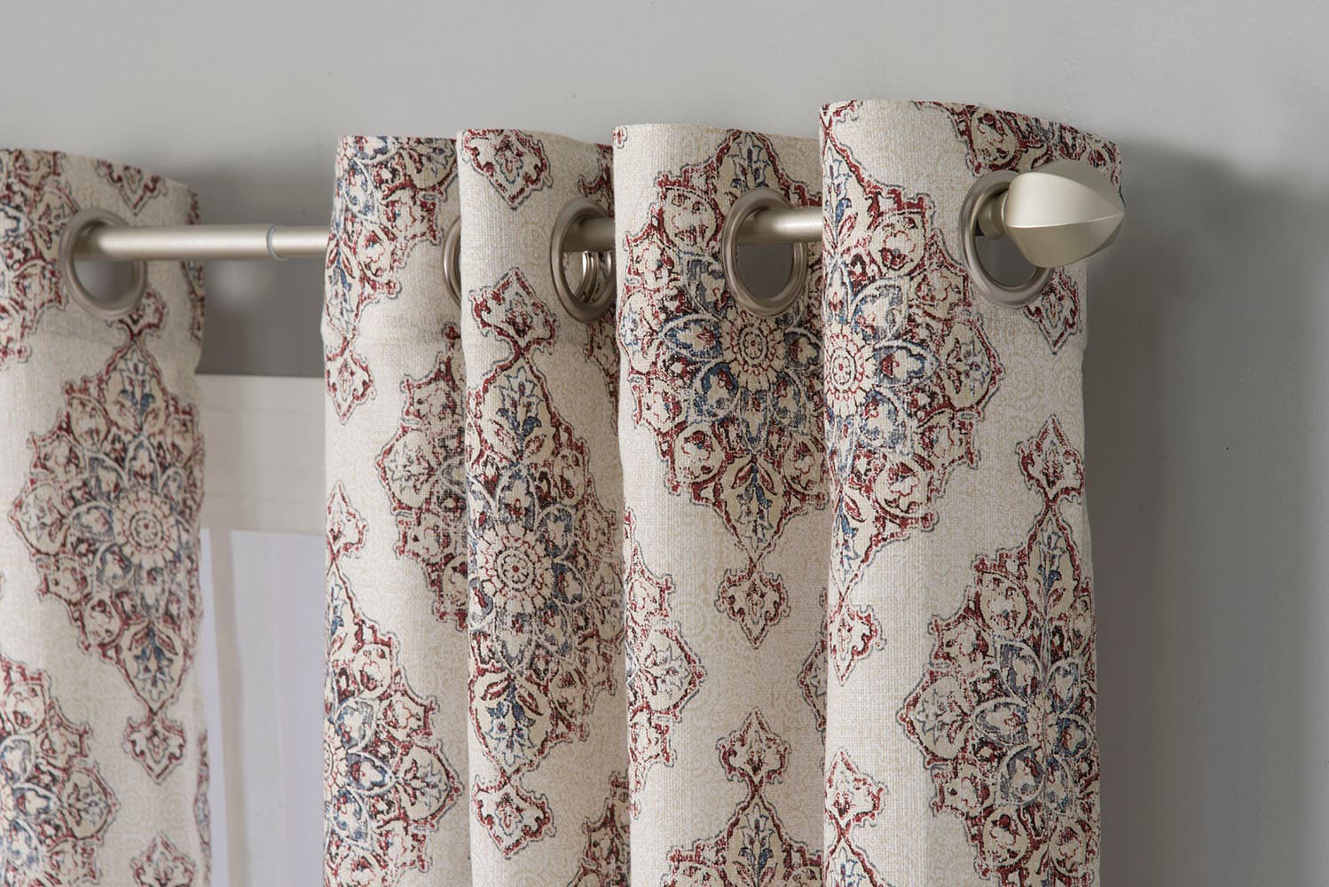 slide 3 of 4, LIVING LOGIC 84.0-in Red Geometric Light filtering Grommet Single curtain panel, 1 ct