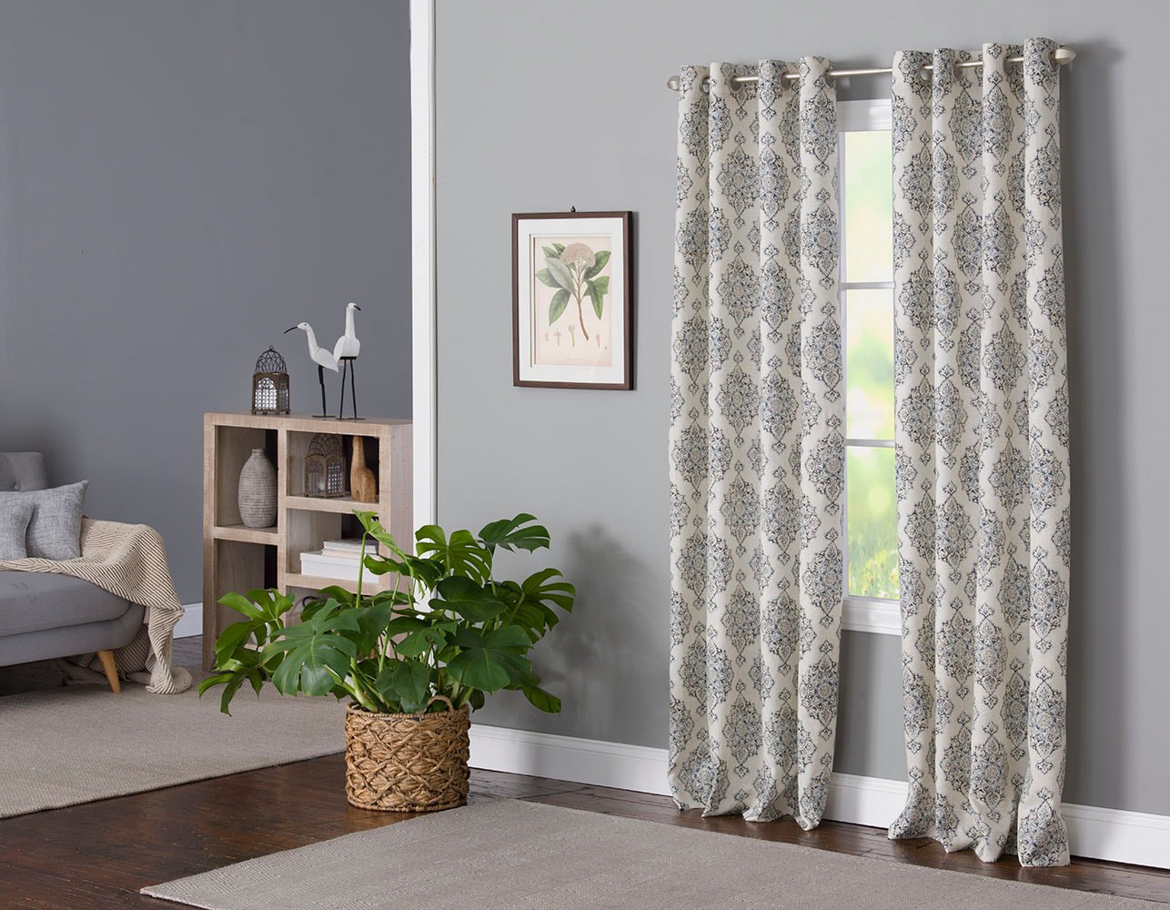 slide 2 of 4, LIVING LOGIC 84.0-in Blue Geometric Light filtering Grommet Single curtain panel, 1 ct