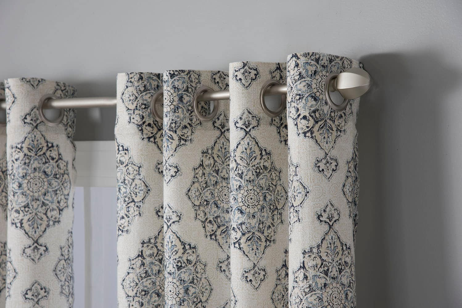 slide 3 of 4, LIVING LOGIC 84.0-in Blue Geometric Light filtering Grommet Single curtain panel, 1 ct