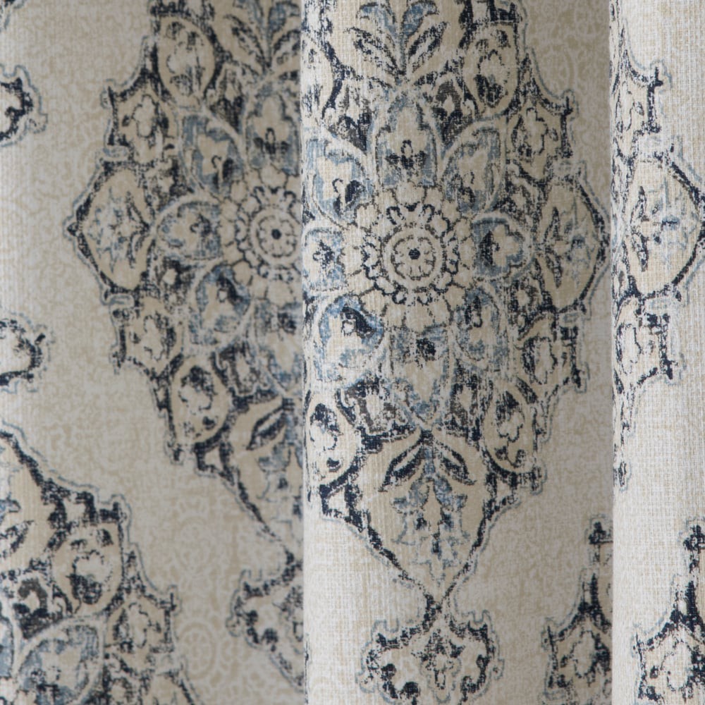 slide 4 of 4, LIVING LOGIC 84.0-in Blue Geometric Light filtering Grommet Single curtain panel, 1 ct